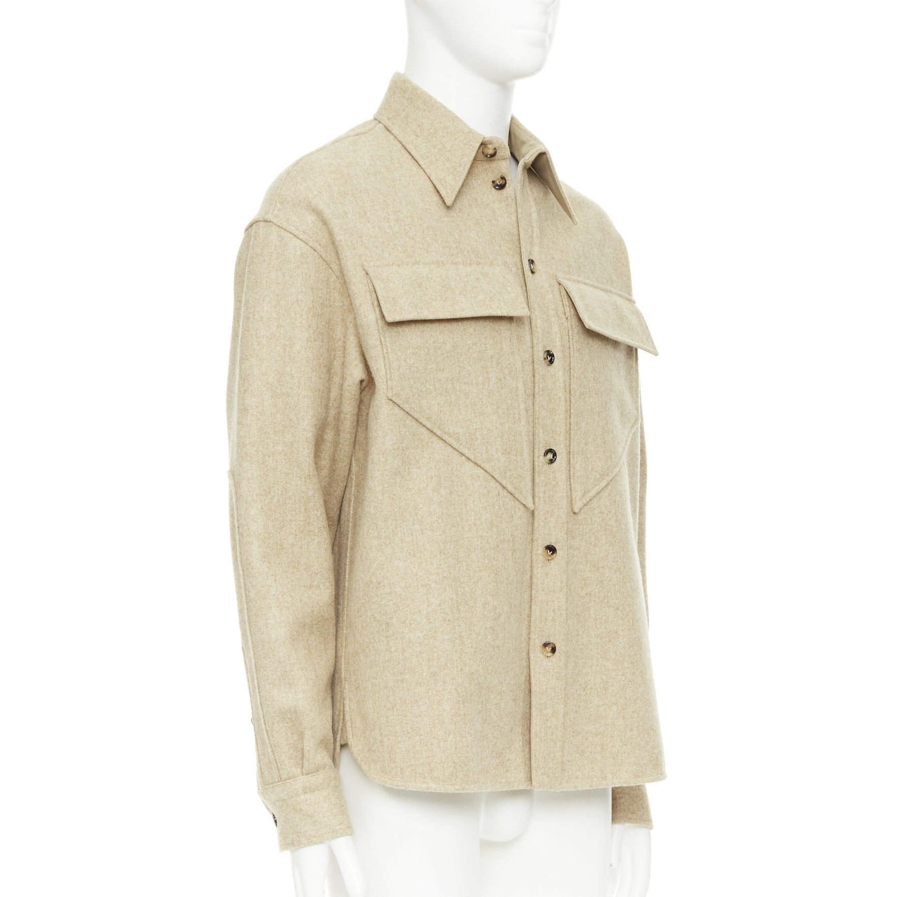 Bottega Veneta BOTTEGA VENETA 2020 beige double faced wool felt angular pocket overshirt EU38 S Size US S / EU 44-46 / 1 - 3 Thumbnail
