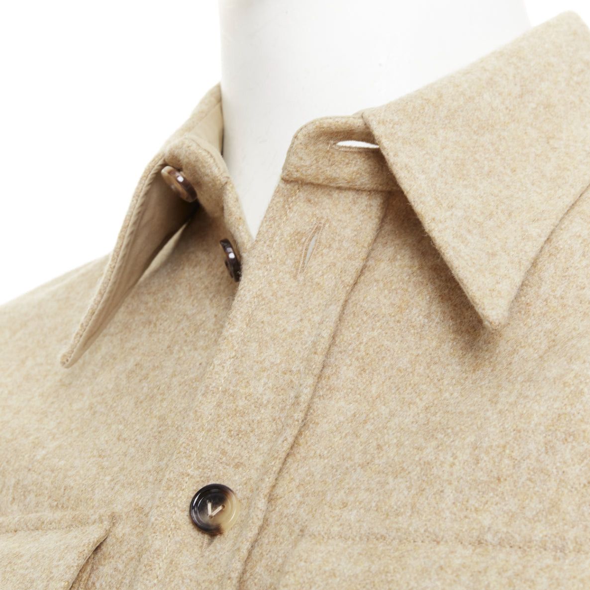 Bottega Veneta BOTTEGA VENETA 2020 beige double faced wool felt angular pocket overshirt EU38 S Size US S / EU 44-46 / 1 - 8 Thumbnail