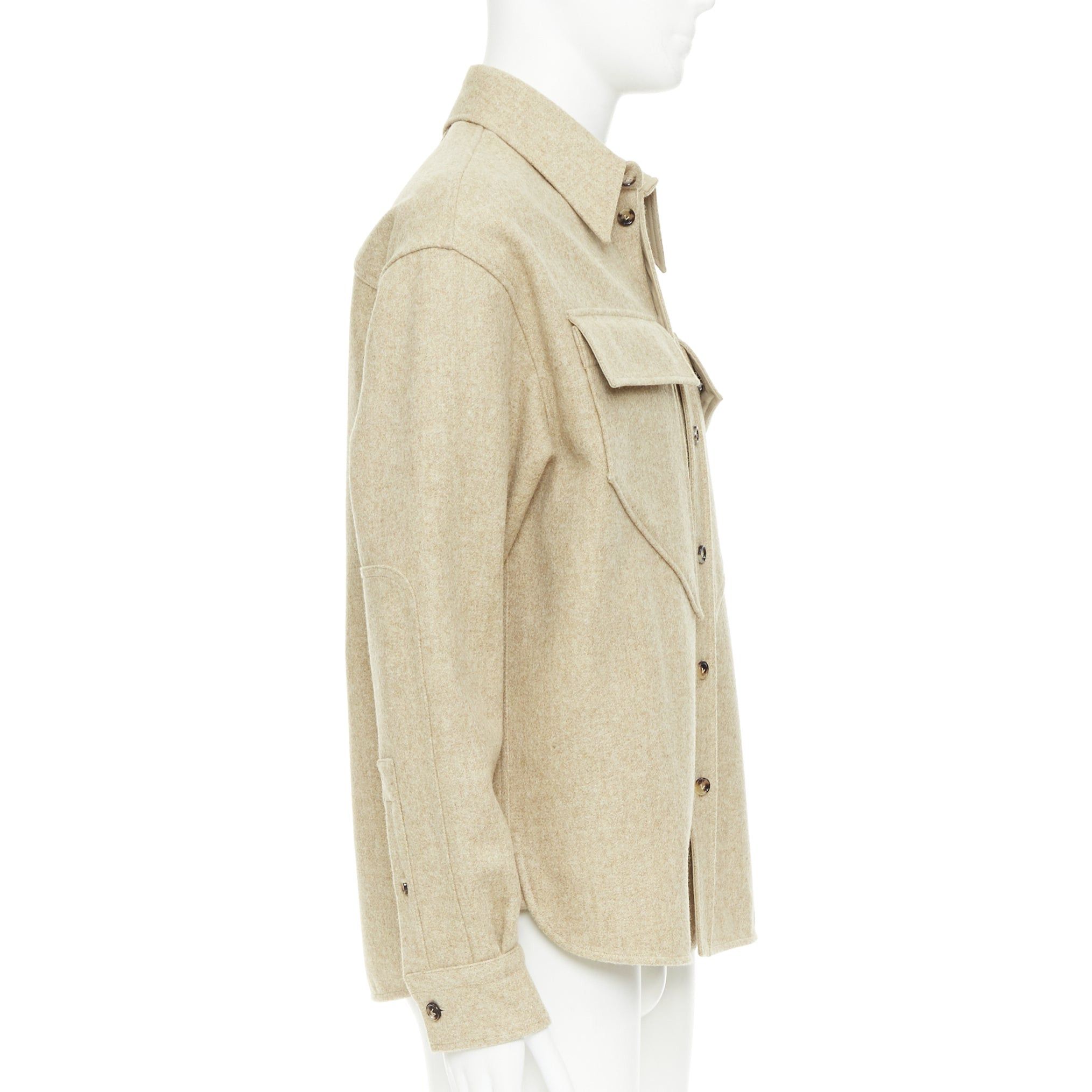 Bottega Veneta BOTTEGA VENETA 2020 beige double faced wool felt angular pocket overshirt EU38 S Size US S / EU 44-46 / 1 - 4 Thumbnail