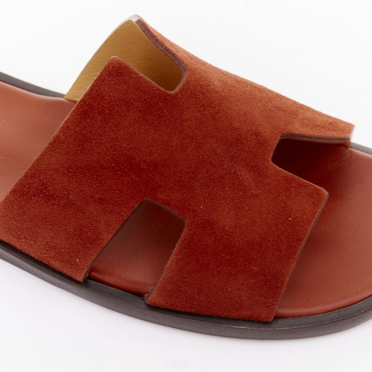 Hermes HERMES Izmir brown suede goatskin leather H cut out flat sandals EU41 Size US 8 / EU 41 - 7 Thumbnail