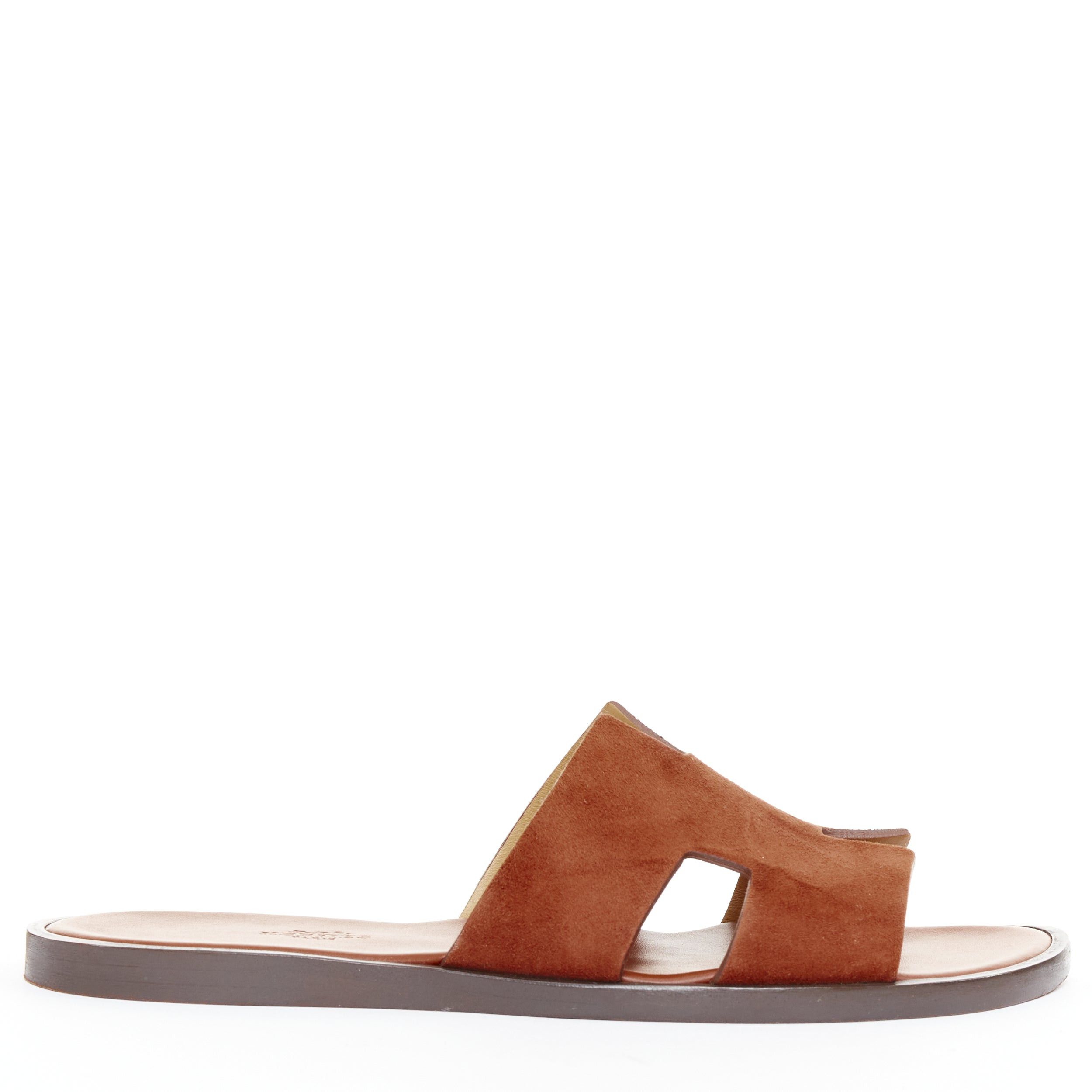 Hermes HERMES Izmir brown suede goatskin leather H cut out flat sandals EU41 Size US 8 / EU 41 - 2 Thumbnail