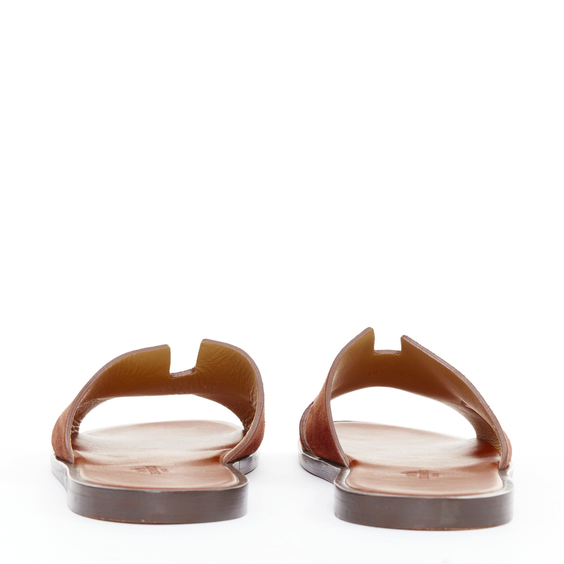 Hermes HERMES Izmir brown suede goatskin leather H cut out flat sandals EU41 Size US 8 / EU 41 - 5 Thumbnail