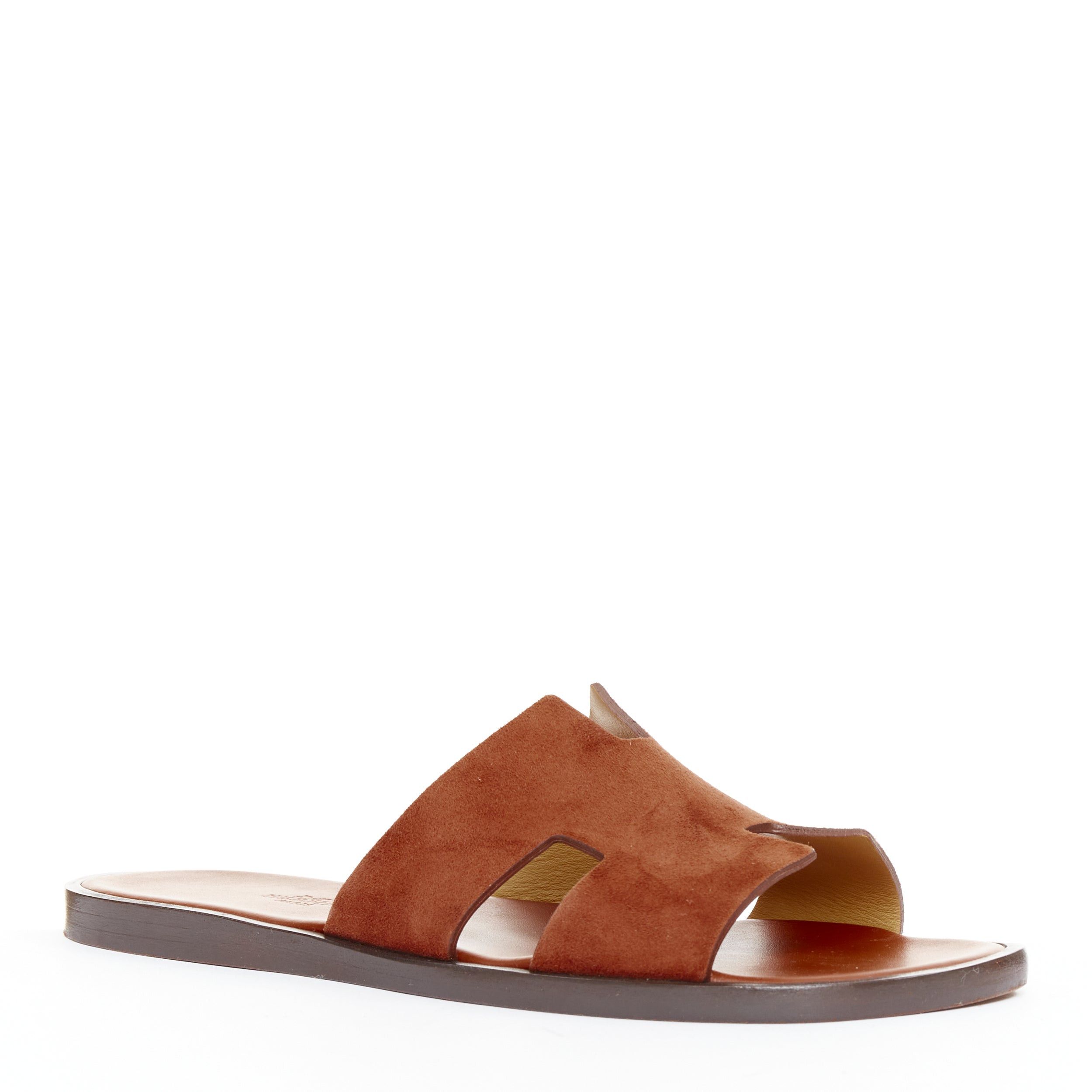 Hermes HERMES Izmir brown suede goatskin leather H cut out flat sandals EU41 Size US 8 / EU 41 - 3 Thumbnail