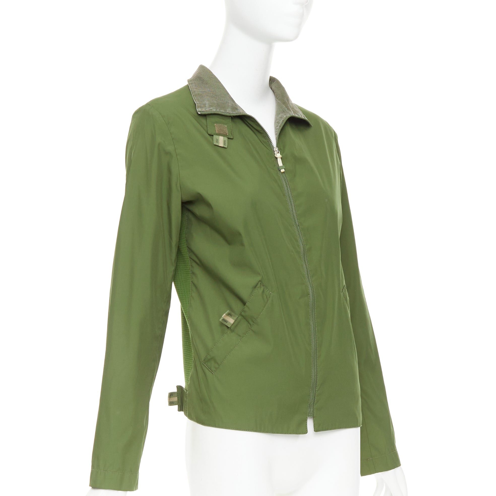 Fendi FENDI JEANS Vintage green nylon technical small logo zip up jacket Size XS / US 0-2 / IT 36-38 - 4 Thumbnail