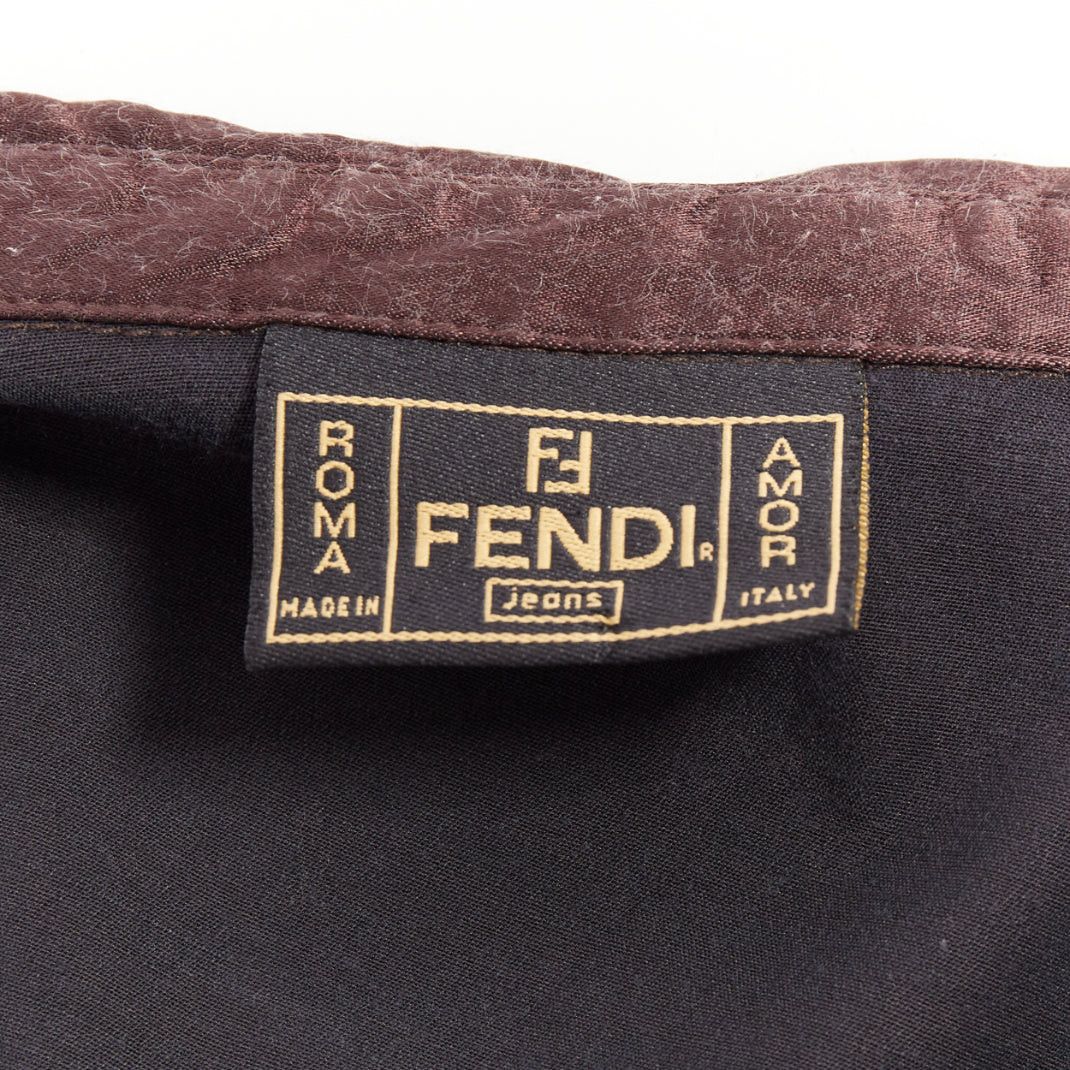 Fendi FENDI JEANS Vintage chocolate brown satin FF logo buttons fitted dress shirt Size XS / US 0-2 / IT 36-38 - 9 Thumbnail