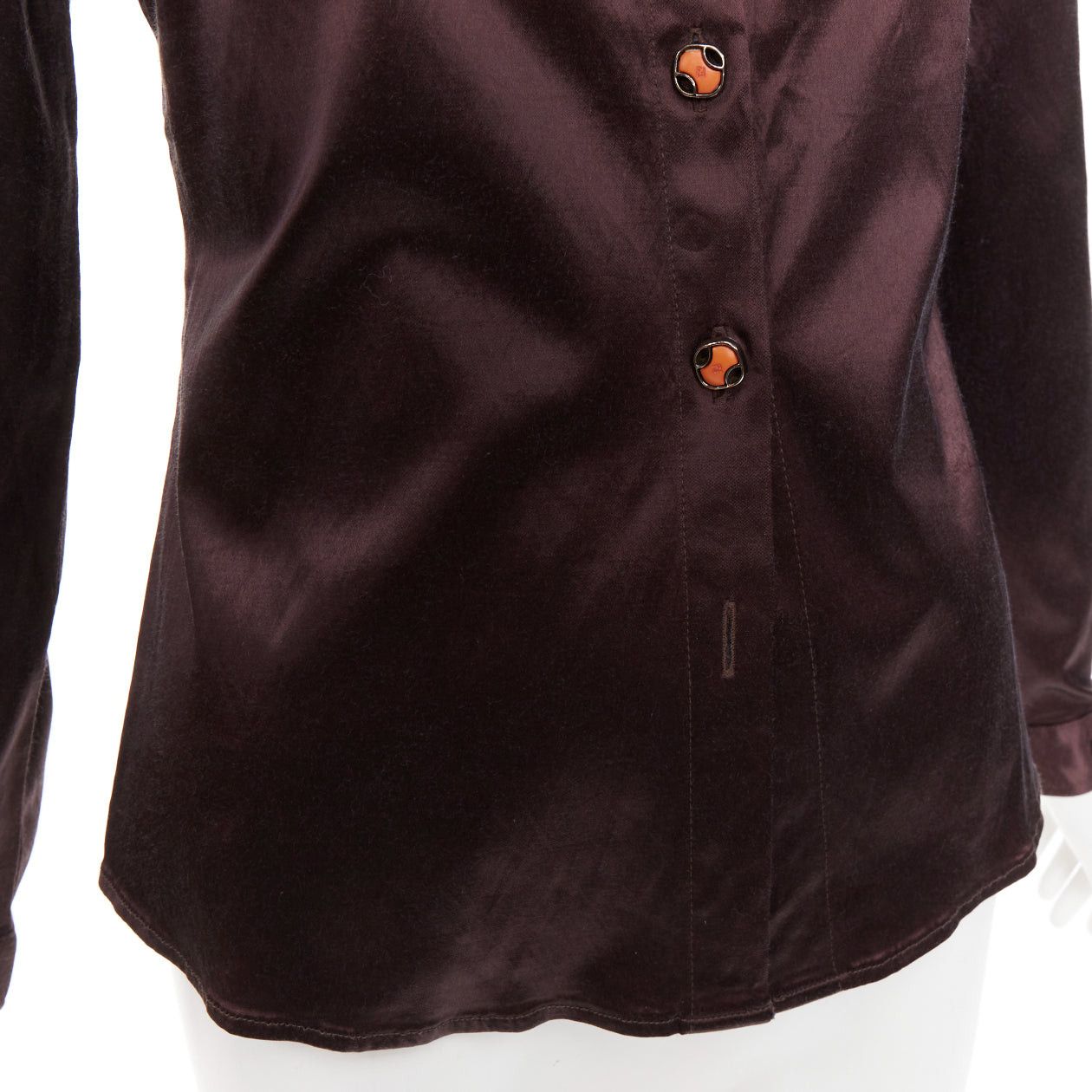 Fendi FENDI JEANS Vintage chocolate brown satin FF logo buttons fitted dress shirt Size XS / US 0-2 / IT 36-38 - 7 Thumbnail