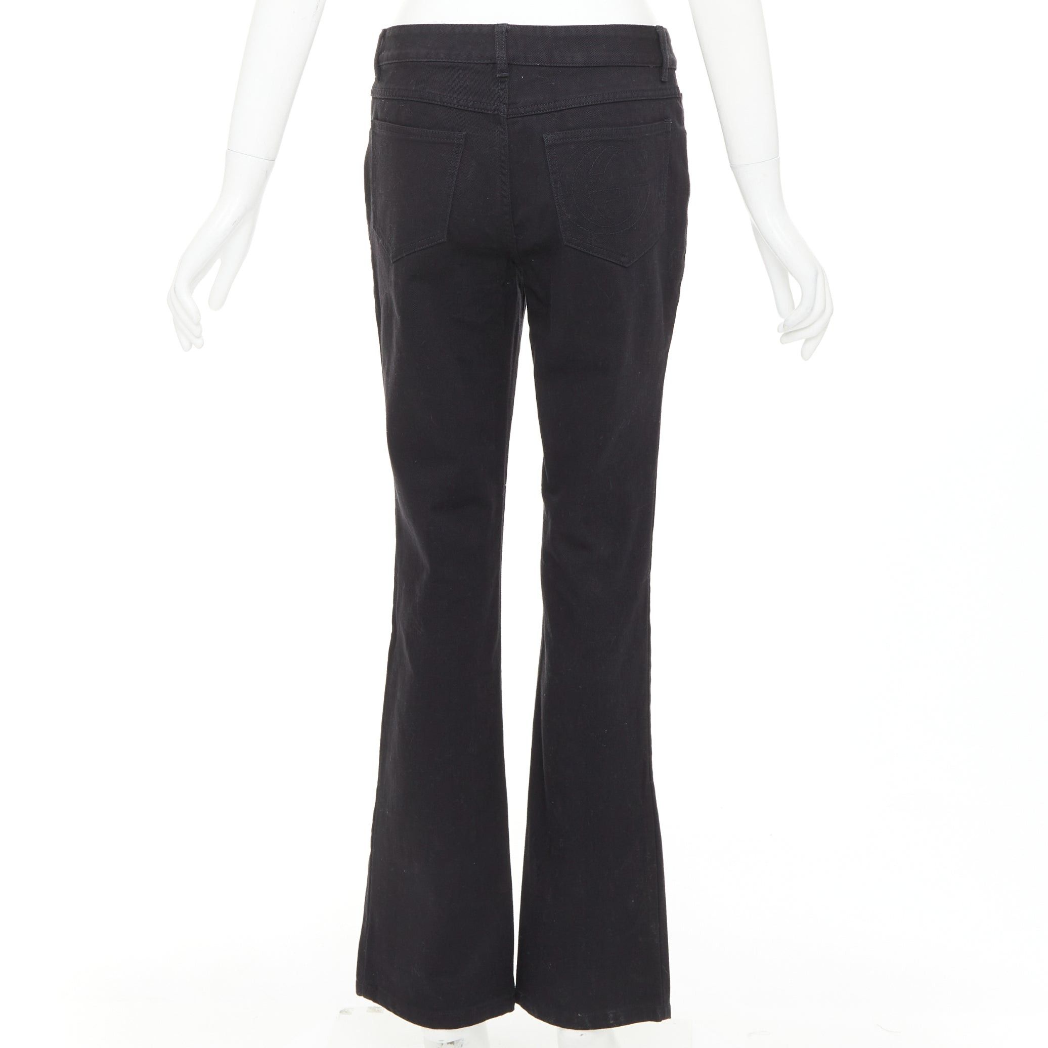 Gucci GUCCI 2003 black cotton GG topstitch logo back pocket mid waist flare jeans IT42 M Size 28" / US 6 / IT 42 - 5 Thumbnail