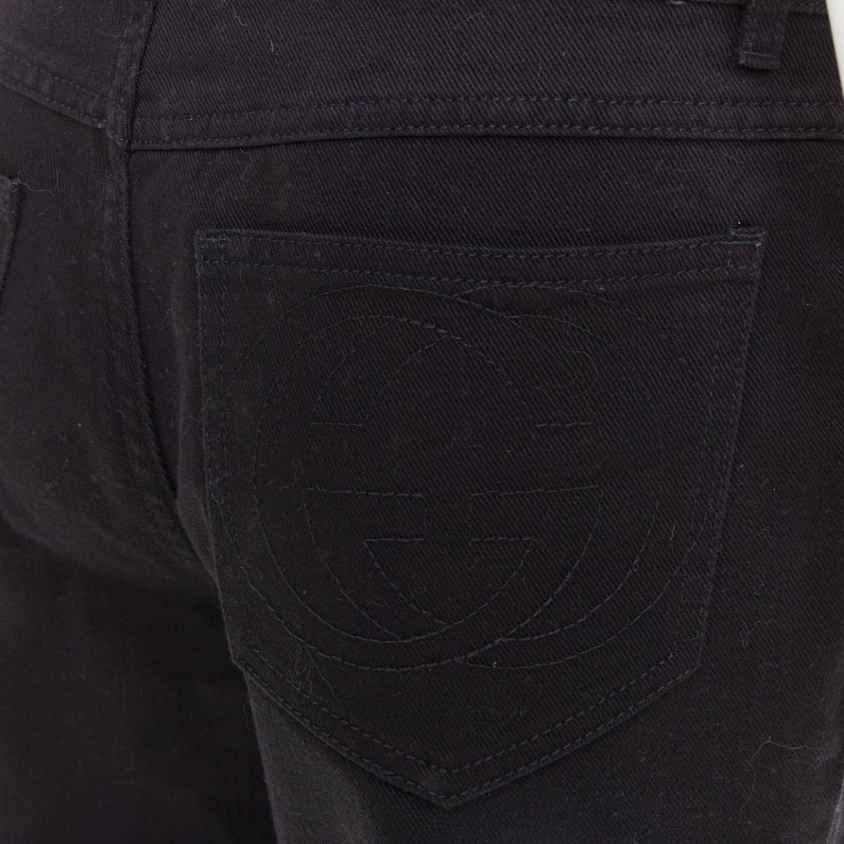 Gucci GUCCI 2003 black cotton GG topstitch logo back pocket mid waist flare jeans IT42 M Size 28" / US 6 / IT 42 - 2 Thumbnail
