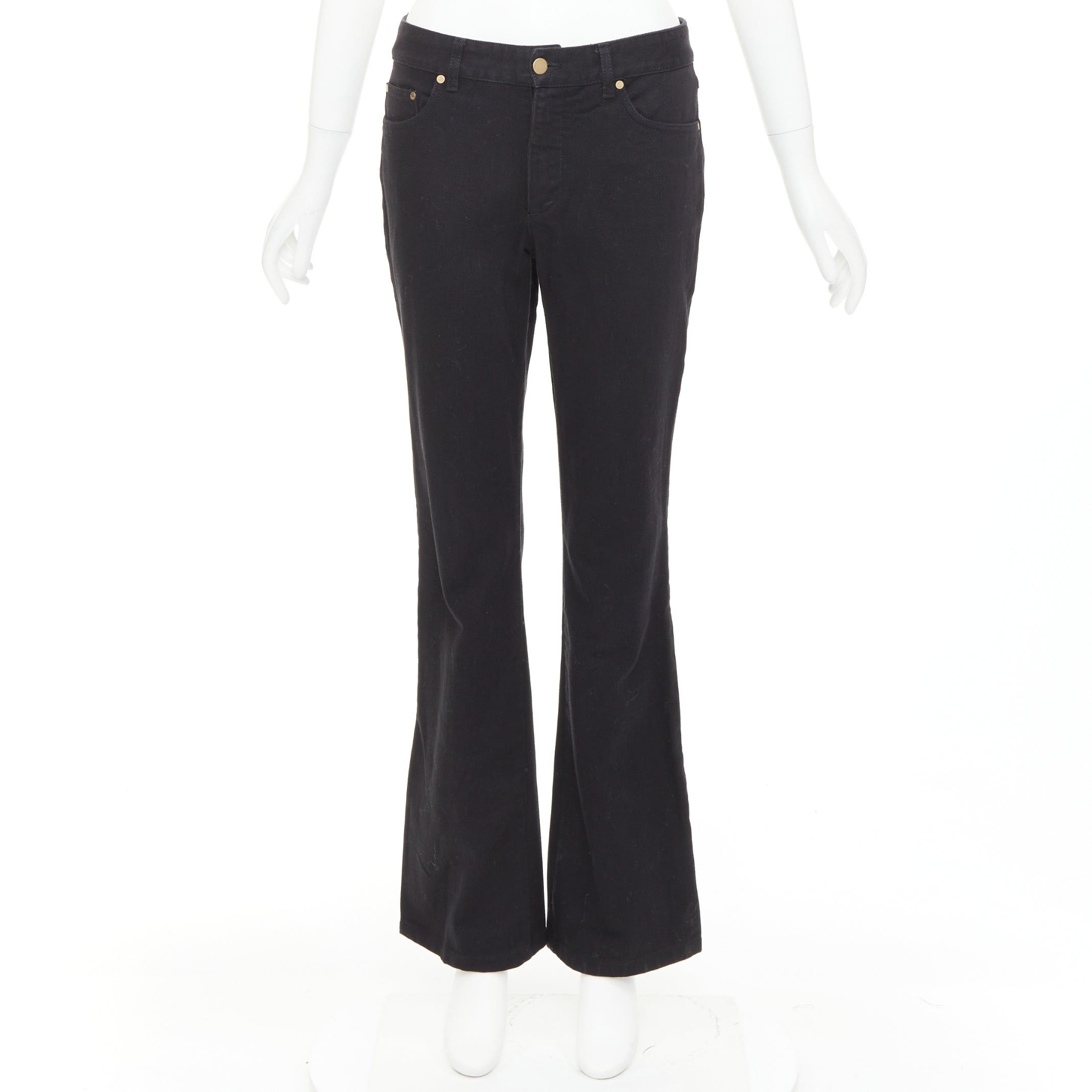 Gucci GUCCI 2003 black cotton GG topstitch logo back pocket mid waist flare jeans IT42 M Size 28" / US 6 / IT 42 - 9 Thumbnail
