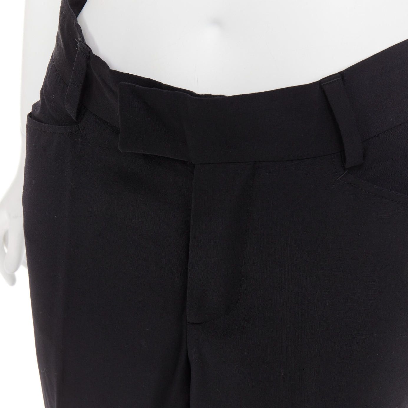 Gucci GUCCI Tom Ford black wooly curved pocket high waisted straight leg trousers IT38 XS Size 26" / US 2 / IT 38 - 2 Thumbnail
