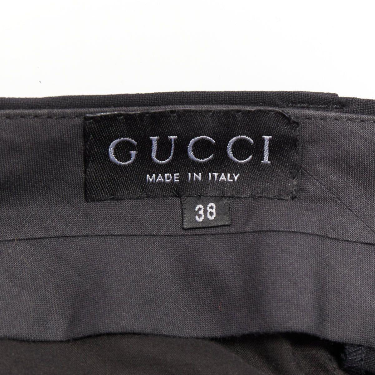 Gucci GUCCI Tom Ford black wooly curved pocket high waisted straight leg trousers IT38 XS Size 26" / US 2 / IT 38 - 8 Thumbnail