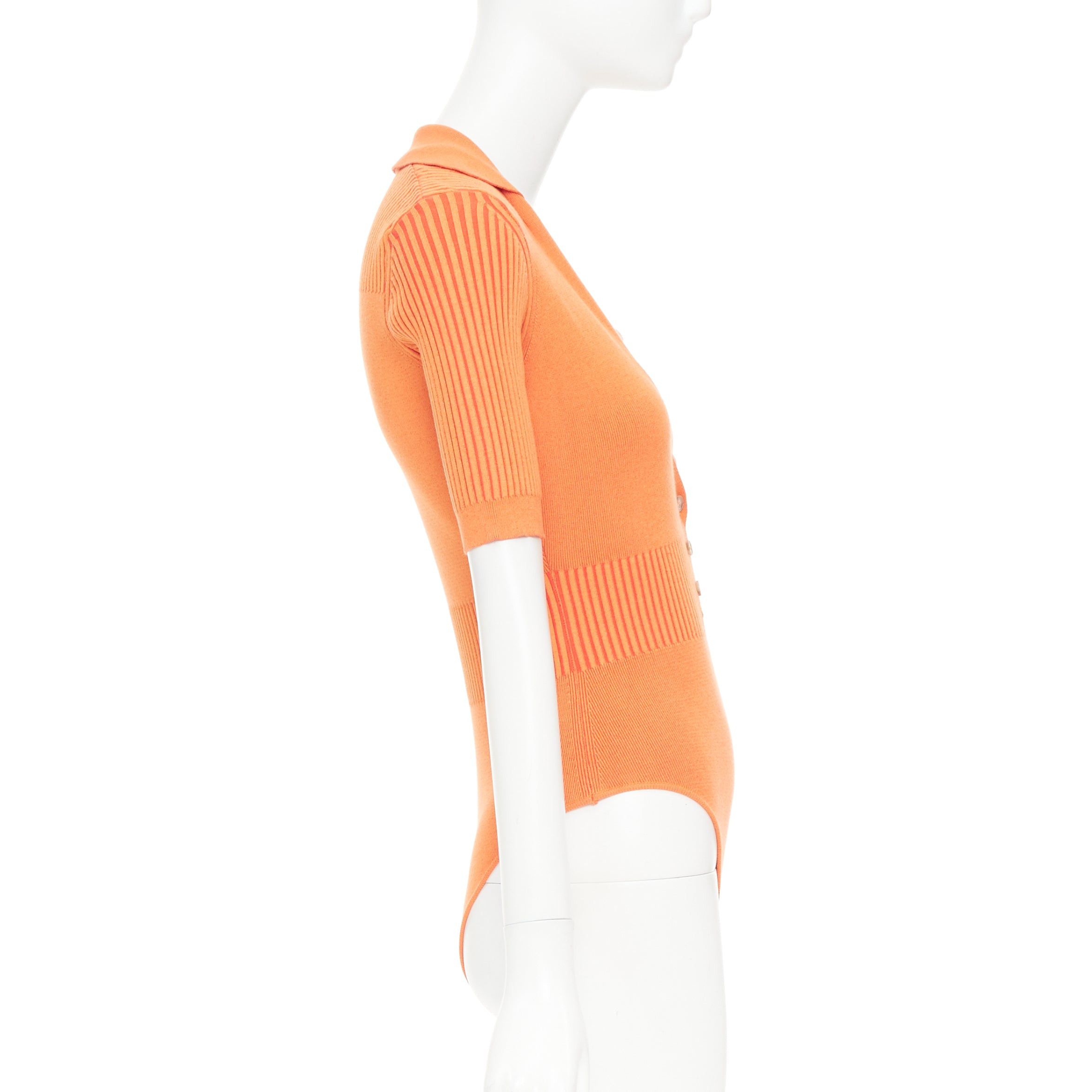 Jacquemus JACQUEMUS Le Body Yauco orange ribbed knit plunge polo bodysuit top FR36 S Size S / US 4 / IT 40 - 4 Thumbnail
