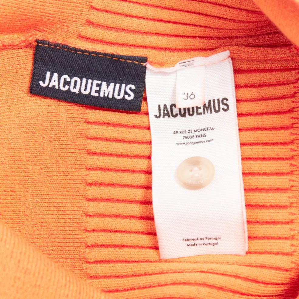 Jacquemus JACQUEMUS Le Body Yauco orange ribbed knit plunge polo bodysuit top FR36 S Size S / US 4 / IT 40 - 8 Thumbnail