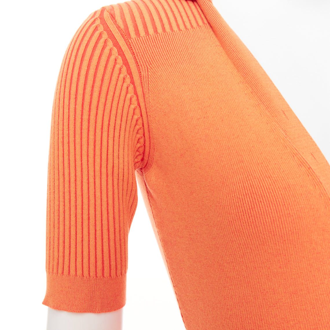 Jacquemus JACQUEMUS Le Body Yauco orange ribbed knit plunge polo bodysuit top FR36 S Size S / US 4 / IT 40 - 7 Thumbnail