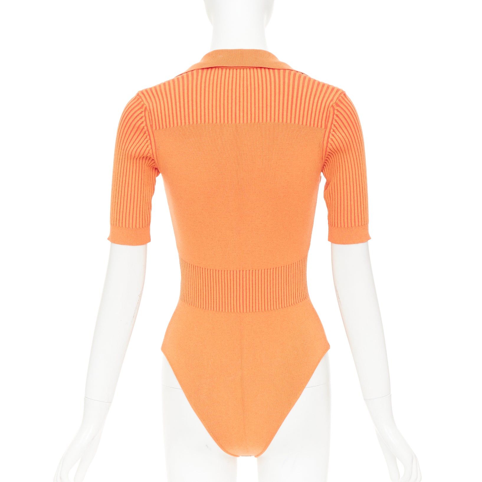 Jacquemus JACQUEMUS Le Body Yauco orange ribbed knit plunge polo bodysuit top FR36 S Size S / US 4 / IT 40 - 5 Thumbnail