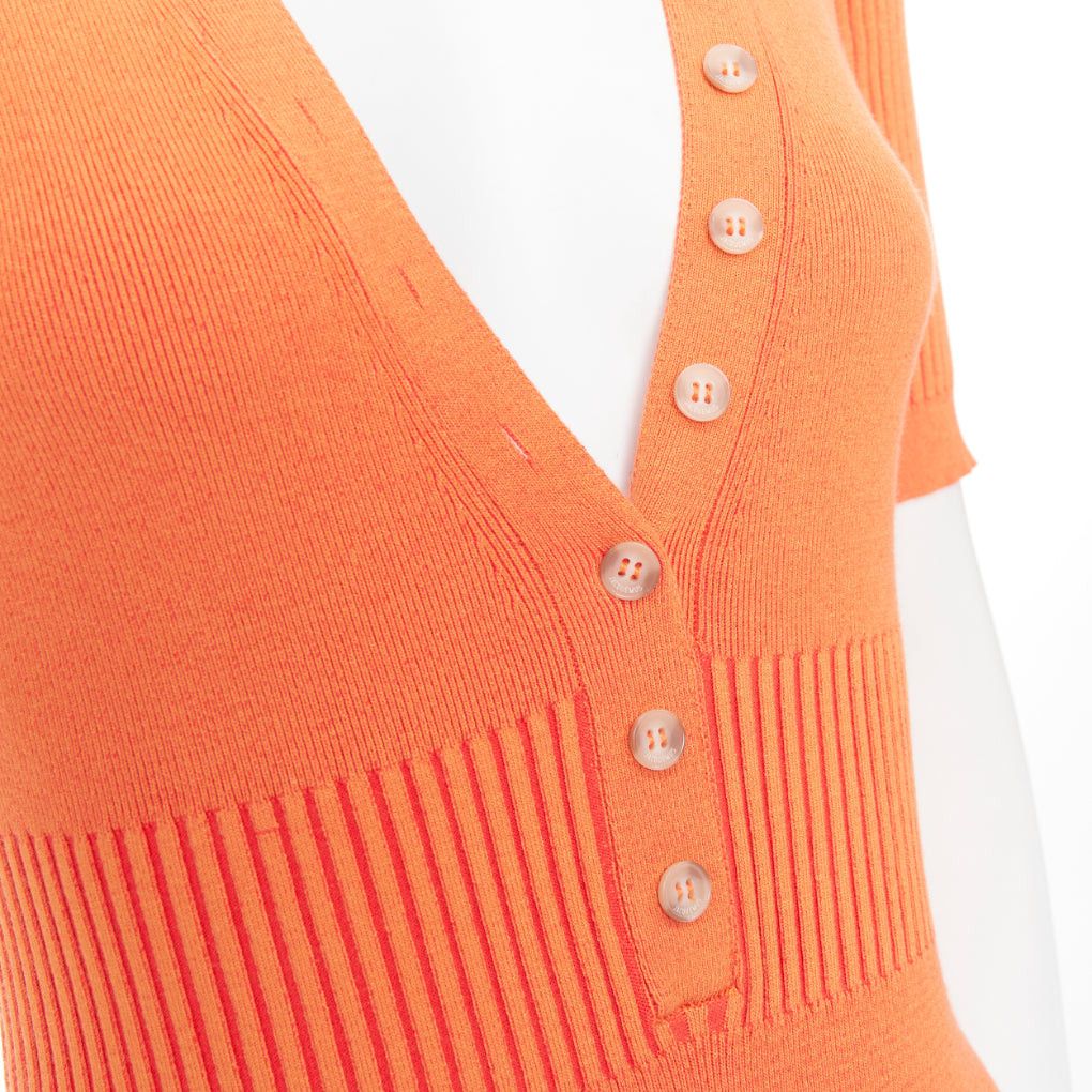 Jacquemus JACQUEMUS Le Body Yauco orange ribbed knit plunge polo bodysuit top FR36 S Size S / US 4 / IT 40 - 2 Thumbnail