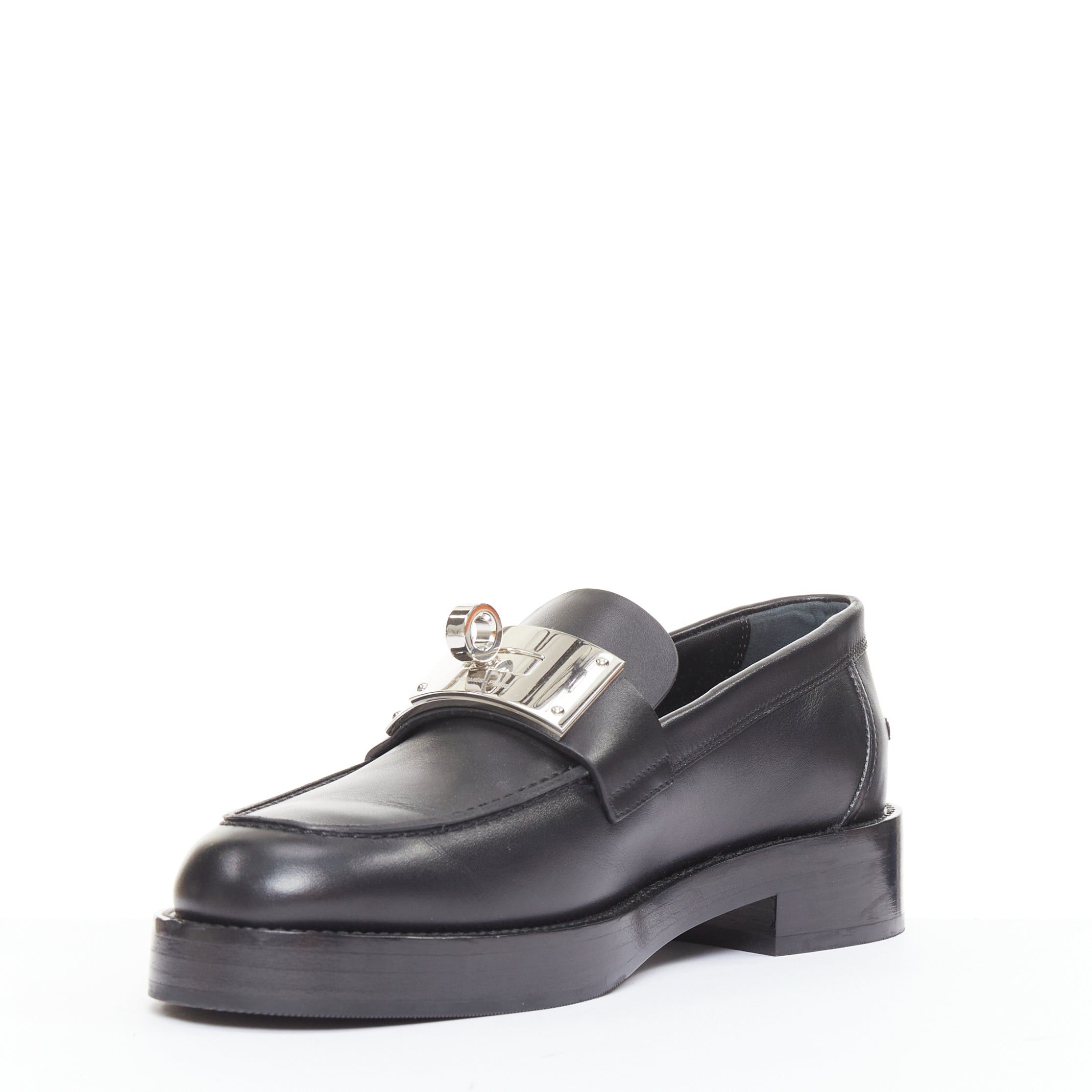 Hermes HERMES 2023 Hot Loafer black calfskin leather palladium Kelly buckle chunky shoes EU38.5 Size US 8.5 / IT 38.5 - 5 Thumbnail