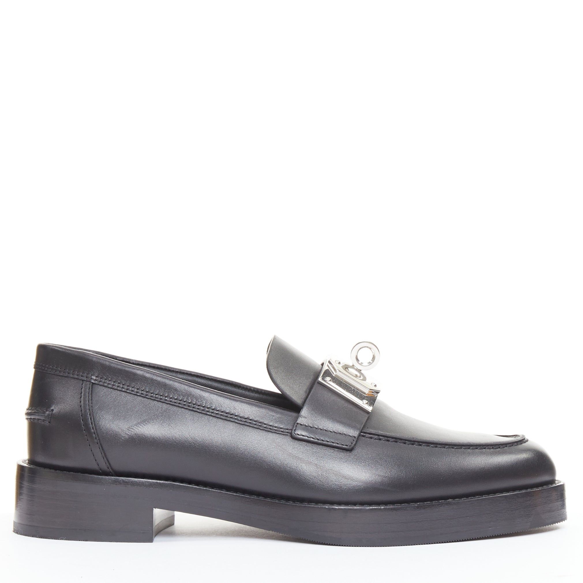 Hermes HERMES 2023 Hot Loafer black calfskin leather palladium Kelly buckle chunky shoes EU38.5 Size US 8.5 / IT 38.5 - 3 Thumbnail