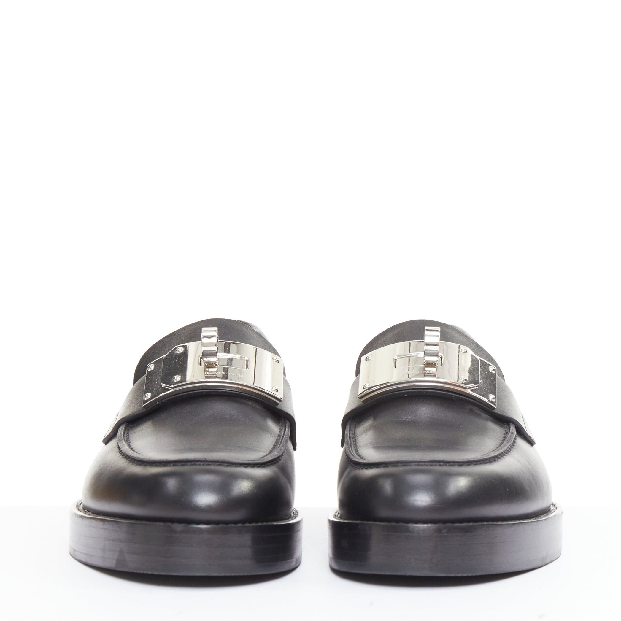Hermes HERMES 2023 Hot Loafer black calfskin leather palladium Kelly buckle chunky shoes EU38.5 Size US 8.5 / IT 38.5 - 4 Thumbnail