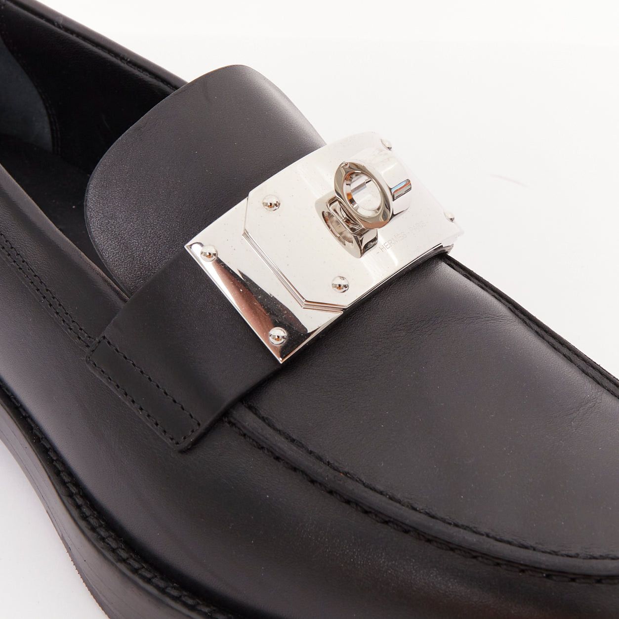 Hermes HERMES 2023 Hot Loafer black calfskin leather palladium Kelly buckle chunky shoes EU38.5 Size US 8.5 / IT 38.5 - 2 Thumbnail