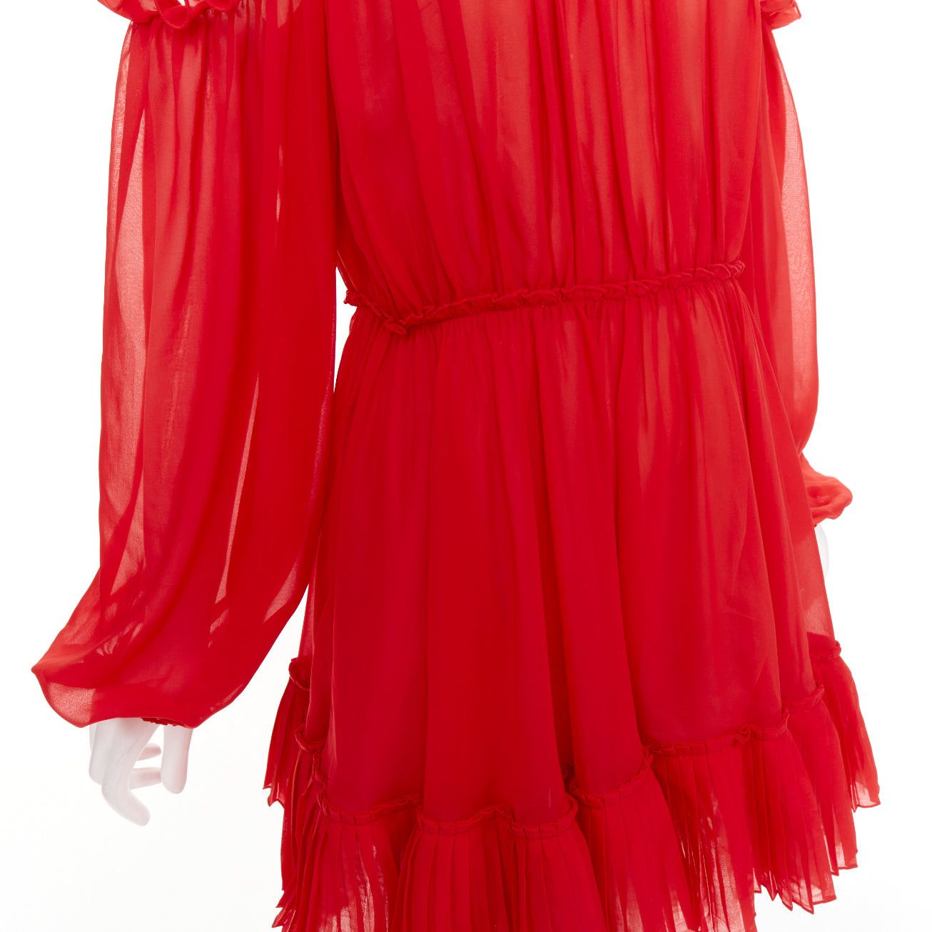 Giambattista Valli GIAMBATTISTA VALLI H&M 2019 Runway red cold shoulder chiffon crystal necklace mini dress IT40 XS Size S / US 4 / IT 40 - 7 Thumbnail