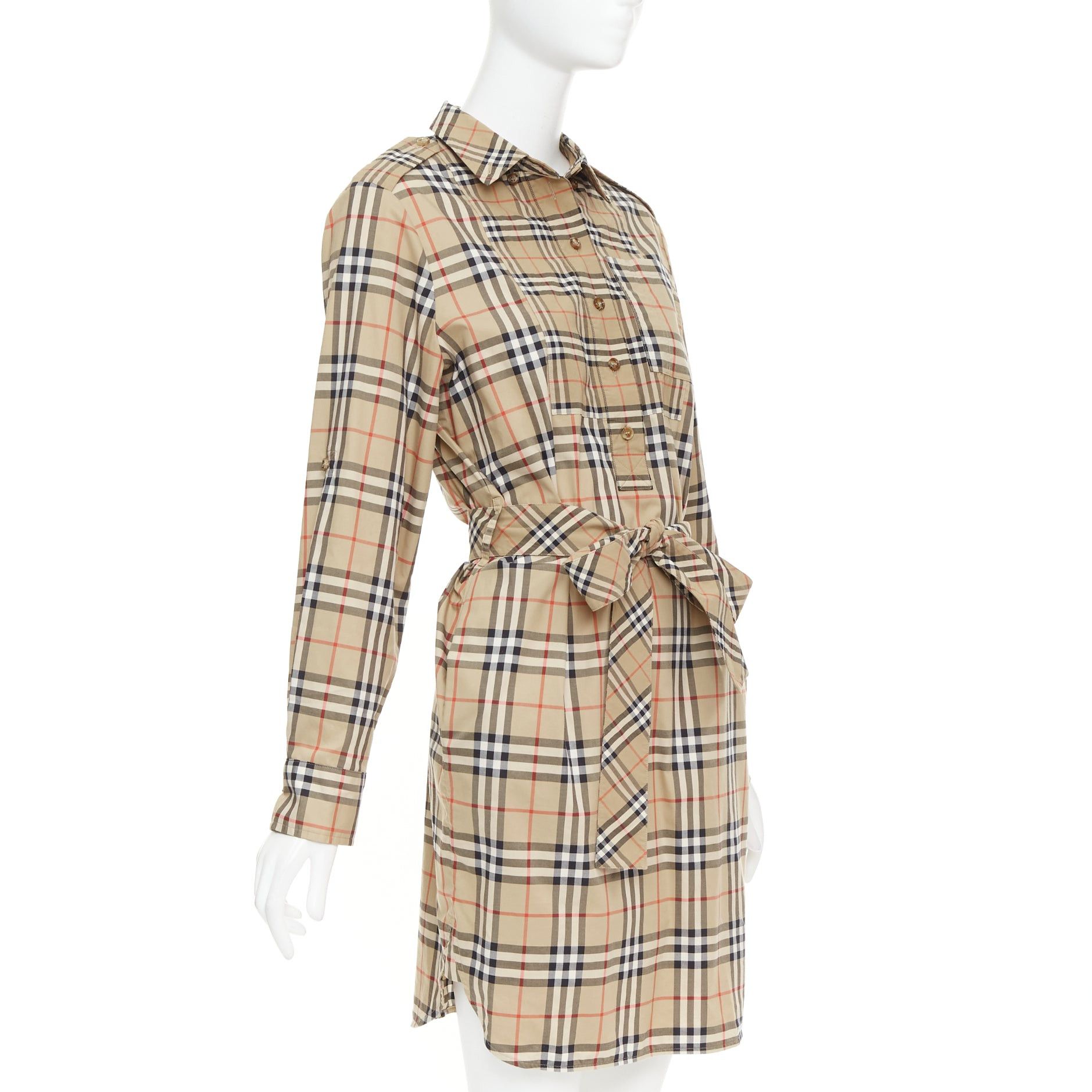 Burberry BURBERRY Archive Beige Vintage Check cotton blend button down belted shirt dress UK10 S Size M / US 6-8 / IT 42-44 - 3 Thumbnail