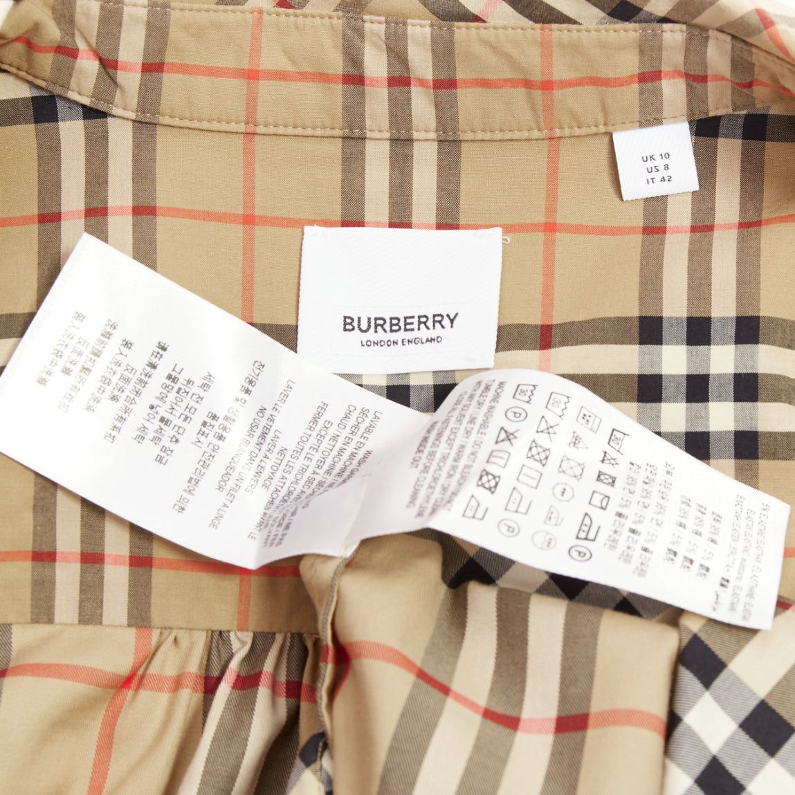 Burberry BURBERRY Archive Beige Vintage Check cotton blend button down belted shirt dress UK10 S Size M / US 6-8 / IT 42-44 - 8 Thumbnail