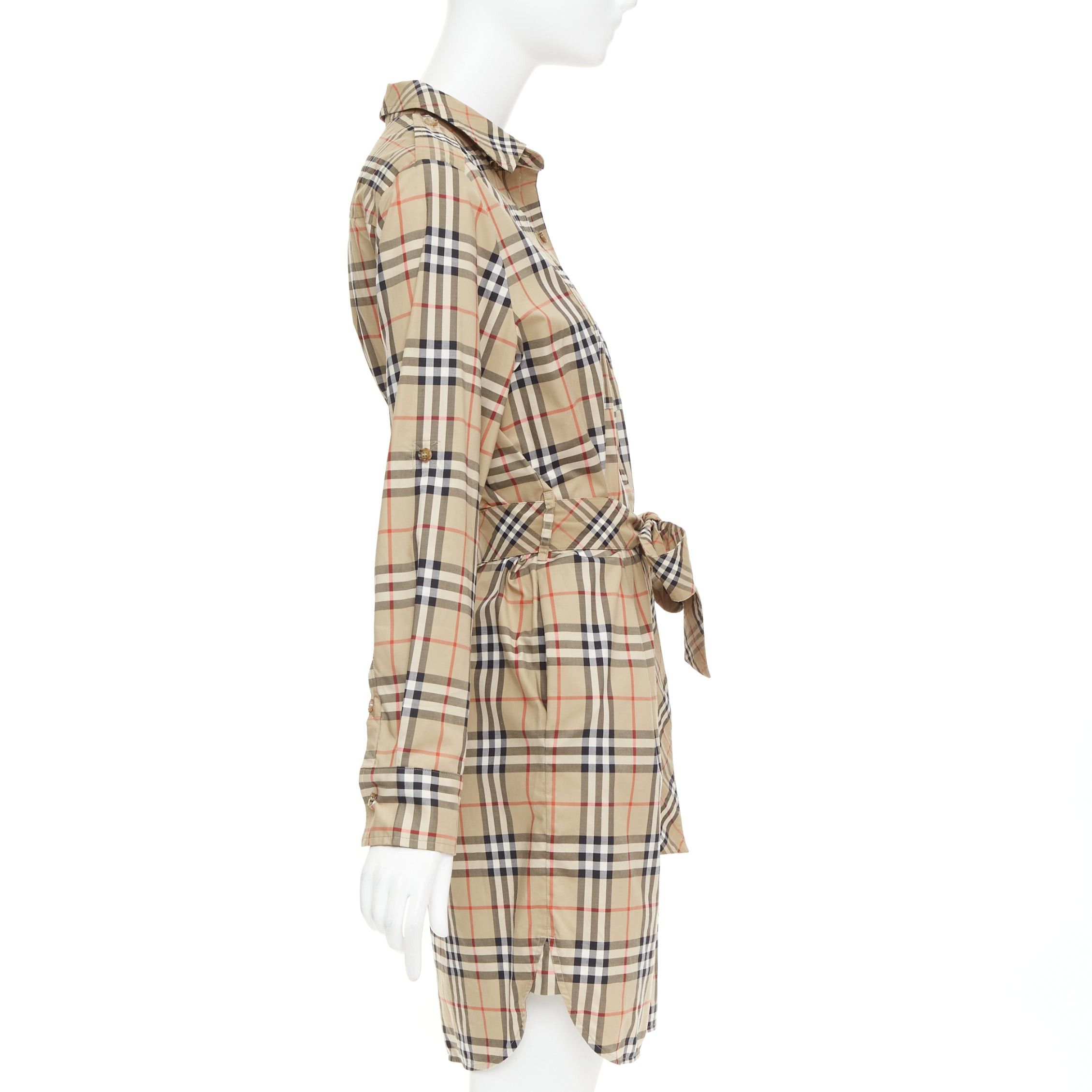 Burberry BURBERRY Archive Beige Vintage Check cotton blend button down belted shirt dress UK10 S Size M / US 6-8 / IT 42-44 - 4 Thumbnail