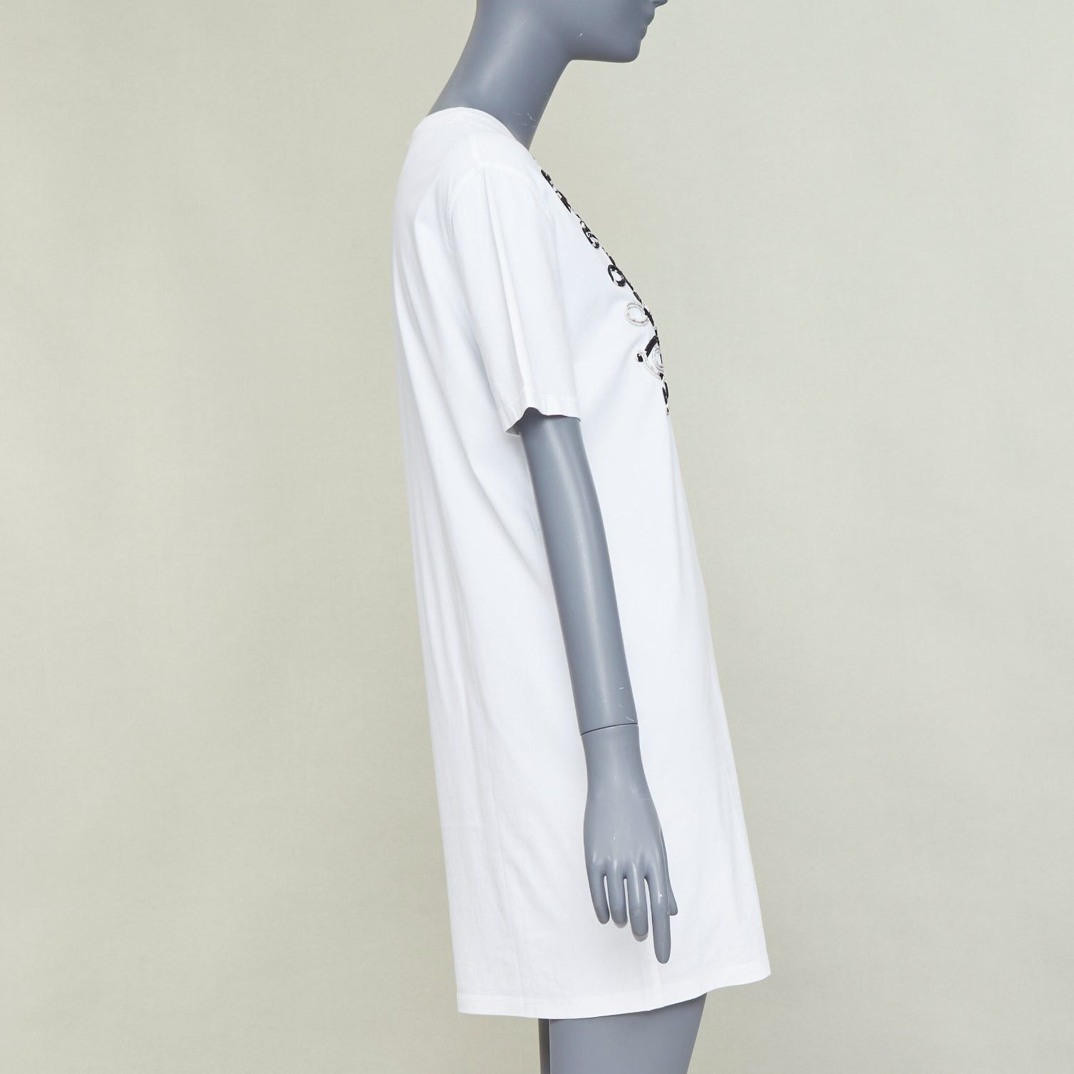 Hermes HERMES Mors et Gourmettes Equstrian bit silk applique white cotton tshirt dress FR36 S Size S / US 4 / IT 40 - 4 Thumbnail