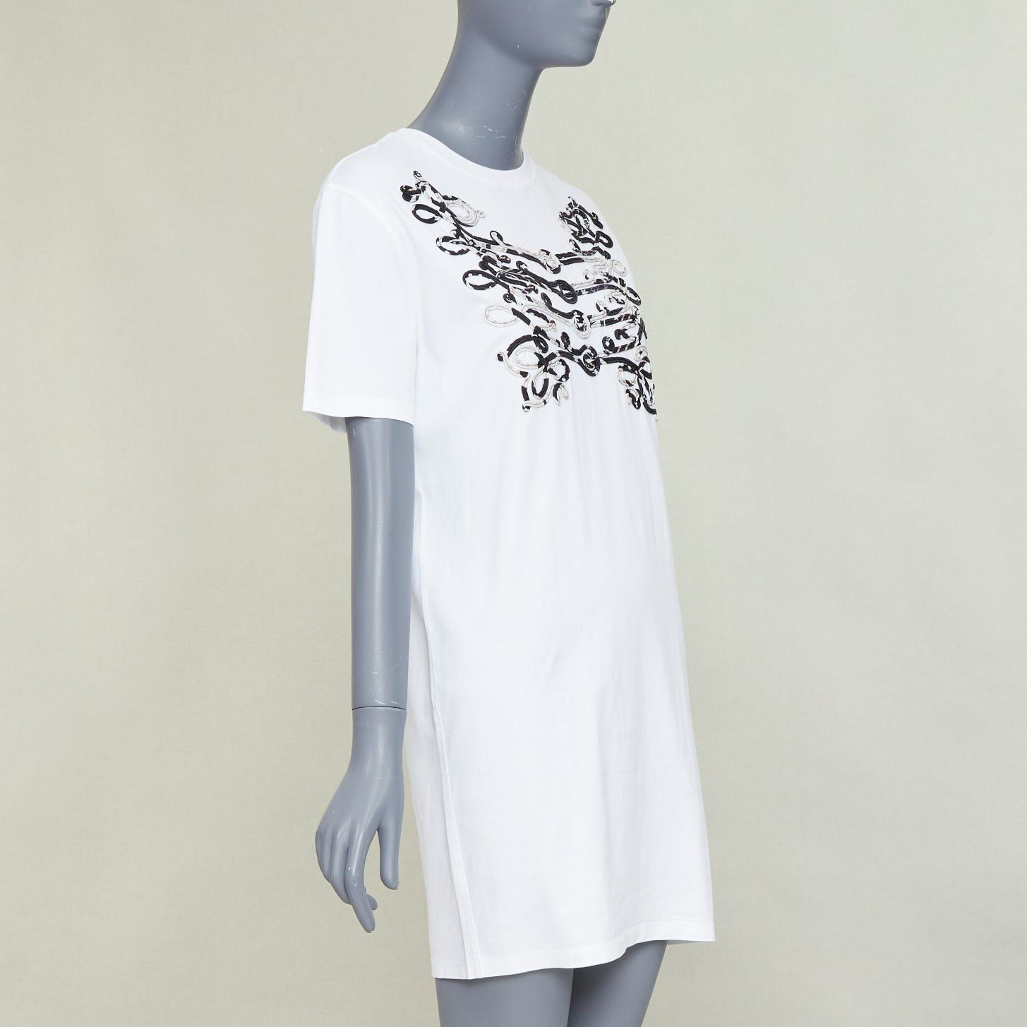 Hermes HERMES Mors et Gourmettes Equstrian bit silk applique white cotton tshirt dress FR36 S Size S / US 4 / IT 40 - 3 Thumbnail