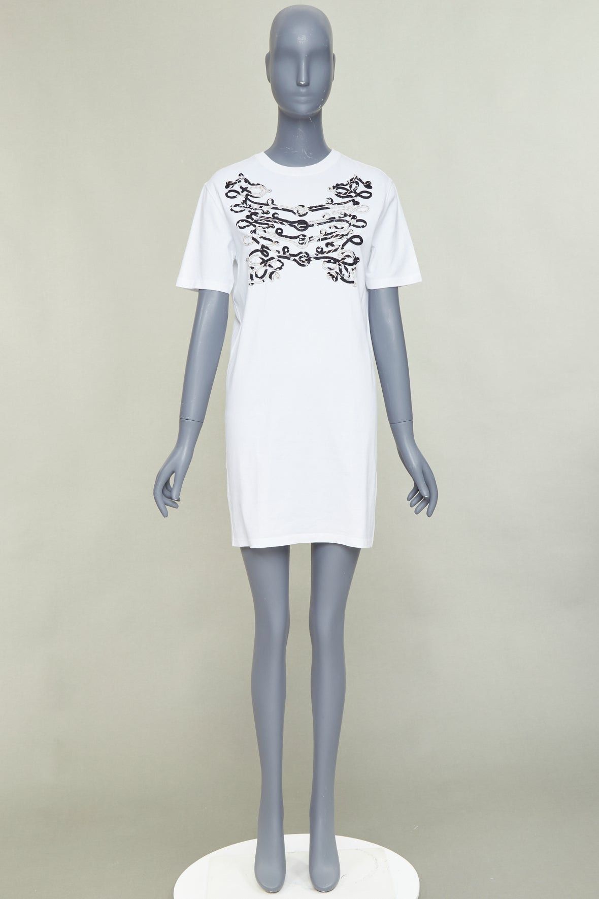 Hermes HERMES Mors et Gourmettes Equstrian bit silk applique white cotton tshirt dress FR36 S Size S / US 4 / IT 40 - 9 Thumbnail