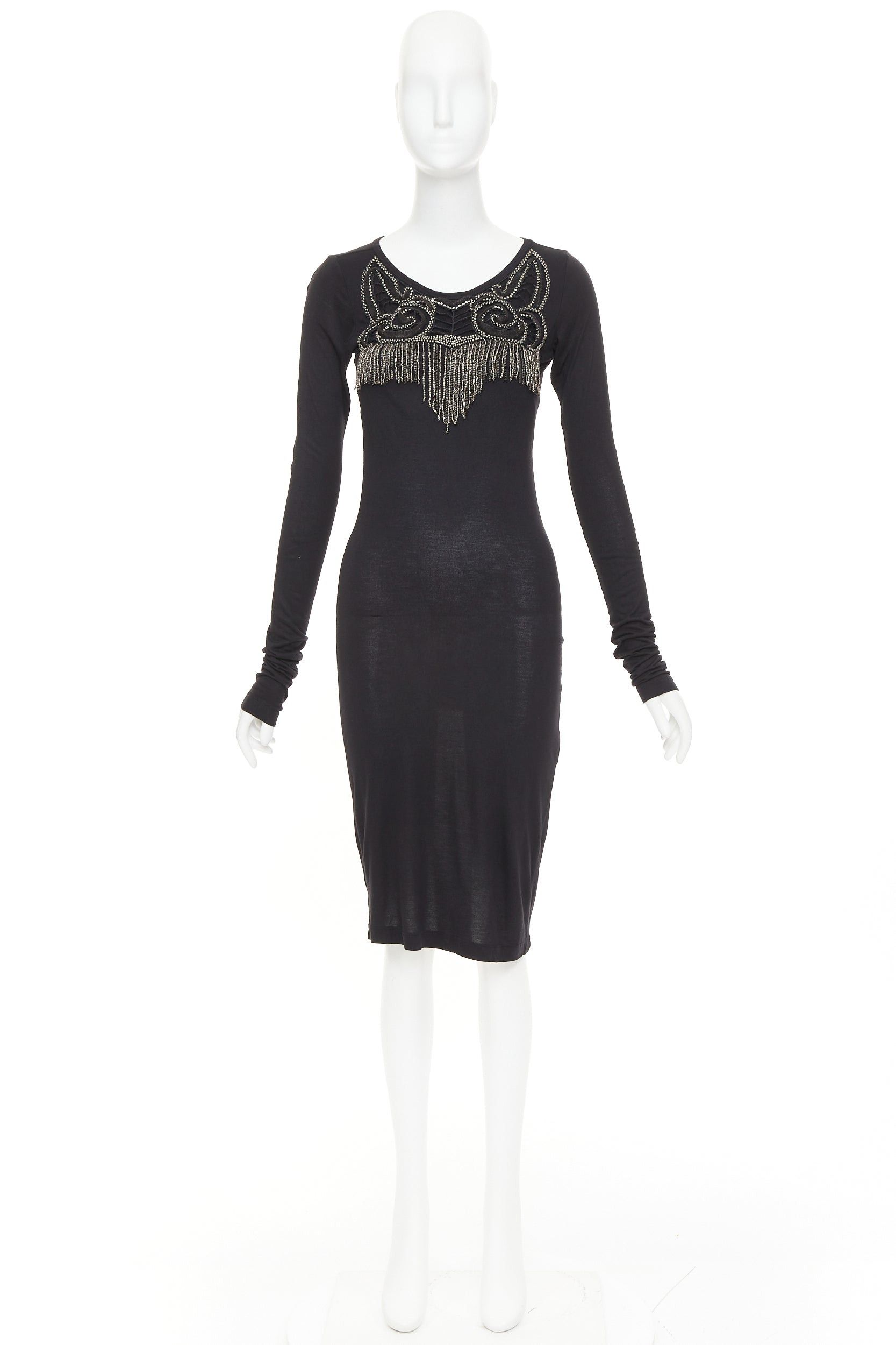 Givenchy GIVENCHY black silver crystal chain fringe embellished modal dress XS Size S / US 4 / IT 40 - 9 Thumbnail