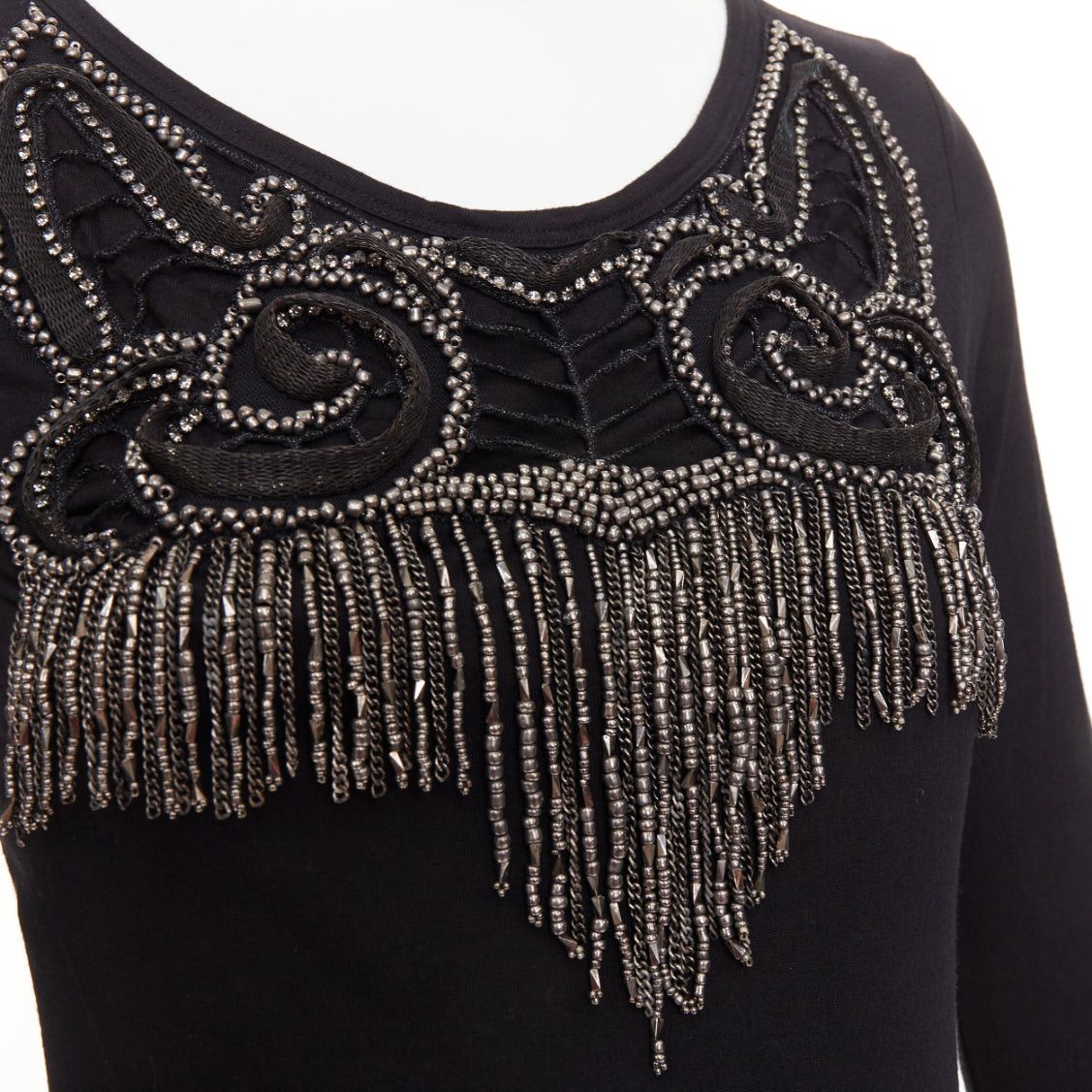 Givenchy GIVENCHY black silver crystal chain fringe embellished modal dress XS Size S / US 4 / IT 40 - 2 Thumbnail
