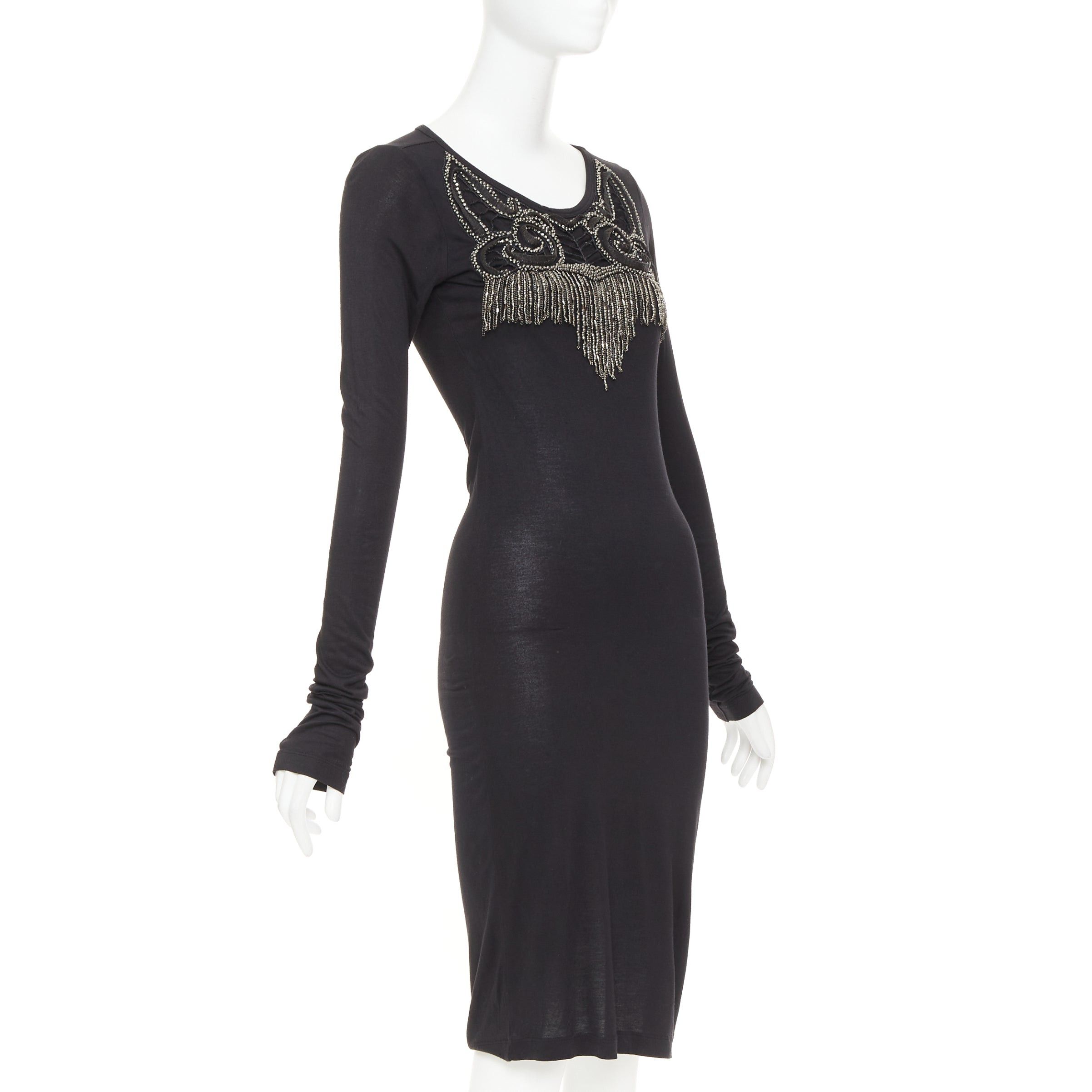 Givenchy GIVENCHY black silver crystal chain fringe embellished modal dress XS Size S / US 4 / IT 40 - 3 Thumbnail