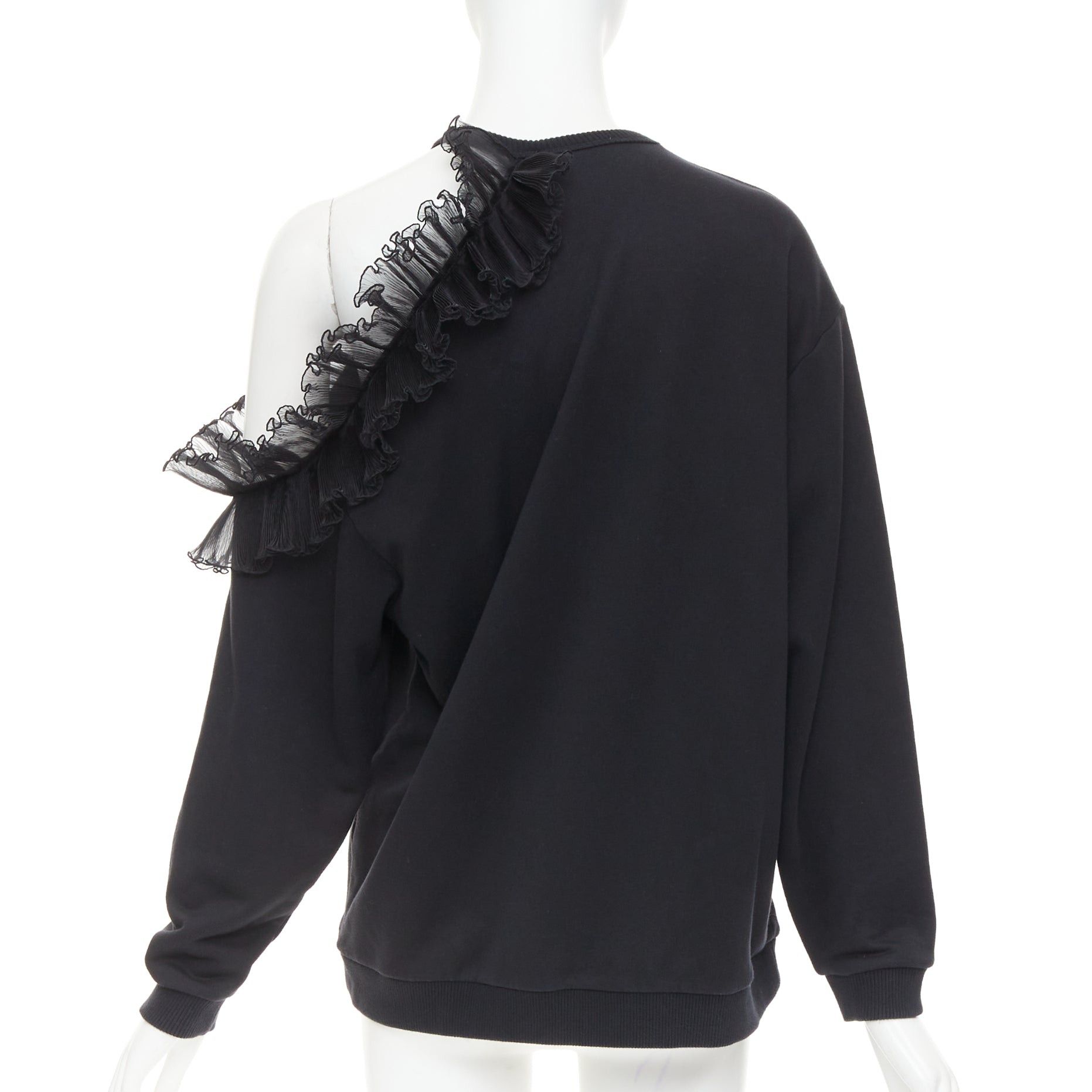 Christopher Kane CHRISTOPHER KANE black cotton ruffle frill cut out shoulder studded sweatshirt S Size S / US 4 / IT 40 - 5 Thumbnail