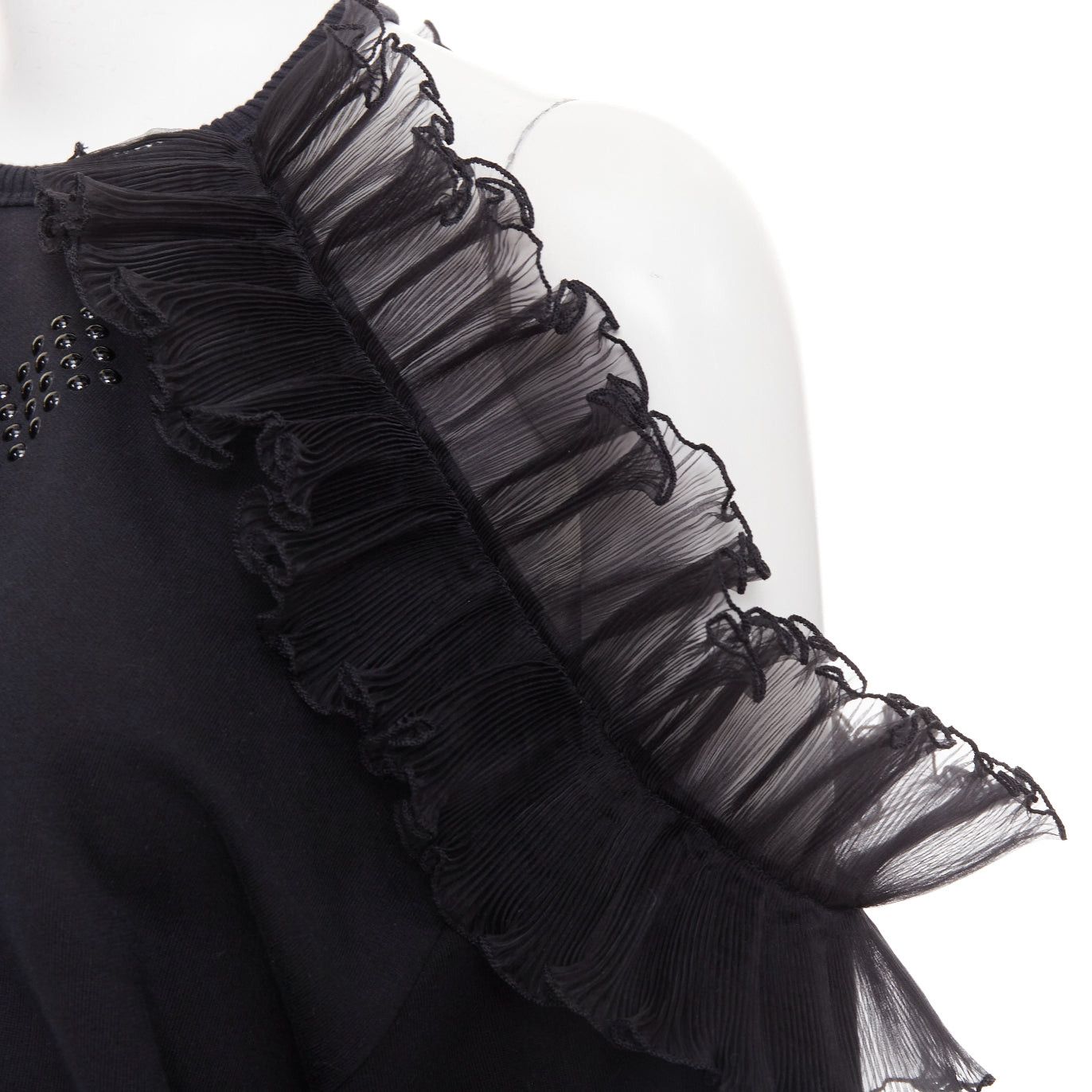 Christopher Kane CHRISTOPHER KANE black cotton ruffle frill cut out shoulder studded sweatshirt S Size S / US 4 / IT 40 - 6 Thumbnail