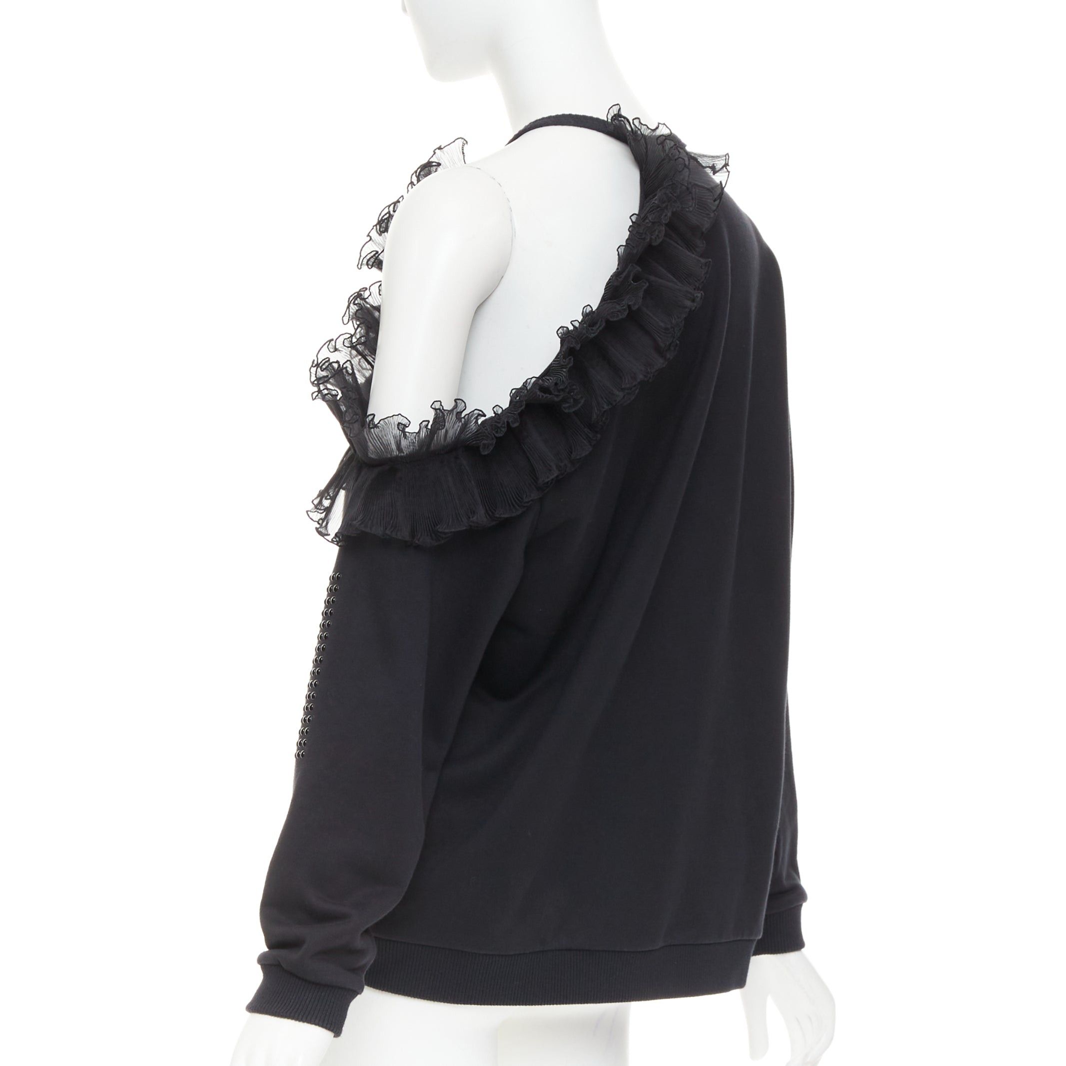 Christopher Kane CHRISTOPHER KANE black cotton ruffle frill cut out shoulder studded sweatshirt S Size S / US 4 / IT 40 - 2 Thumbnail