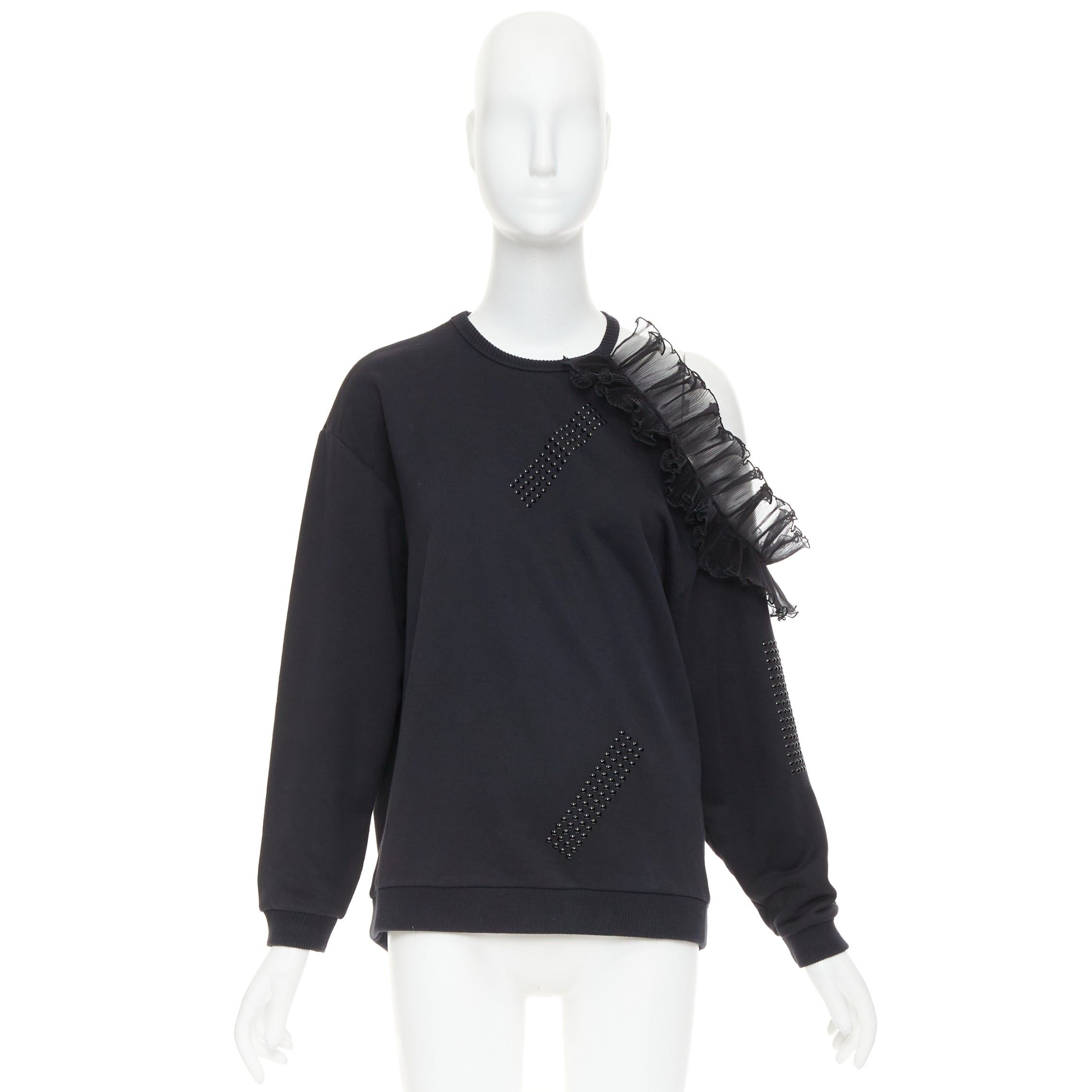 Christopher Kane CHRISTOPHER KANE black cotton ruffle frill cut out shoulder studded sweatshirt S Size S / US 4 / IT 40 - 9 Thumbnail