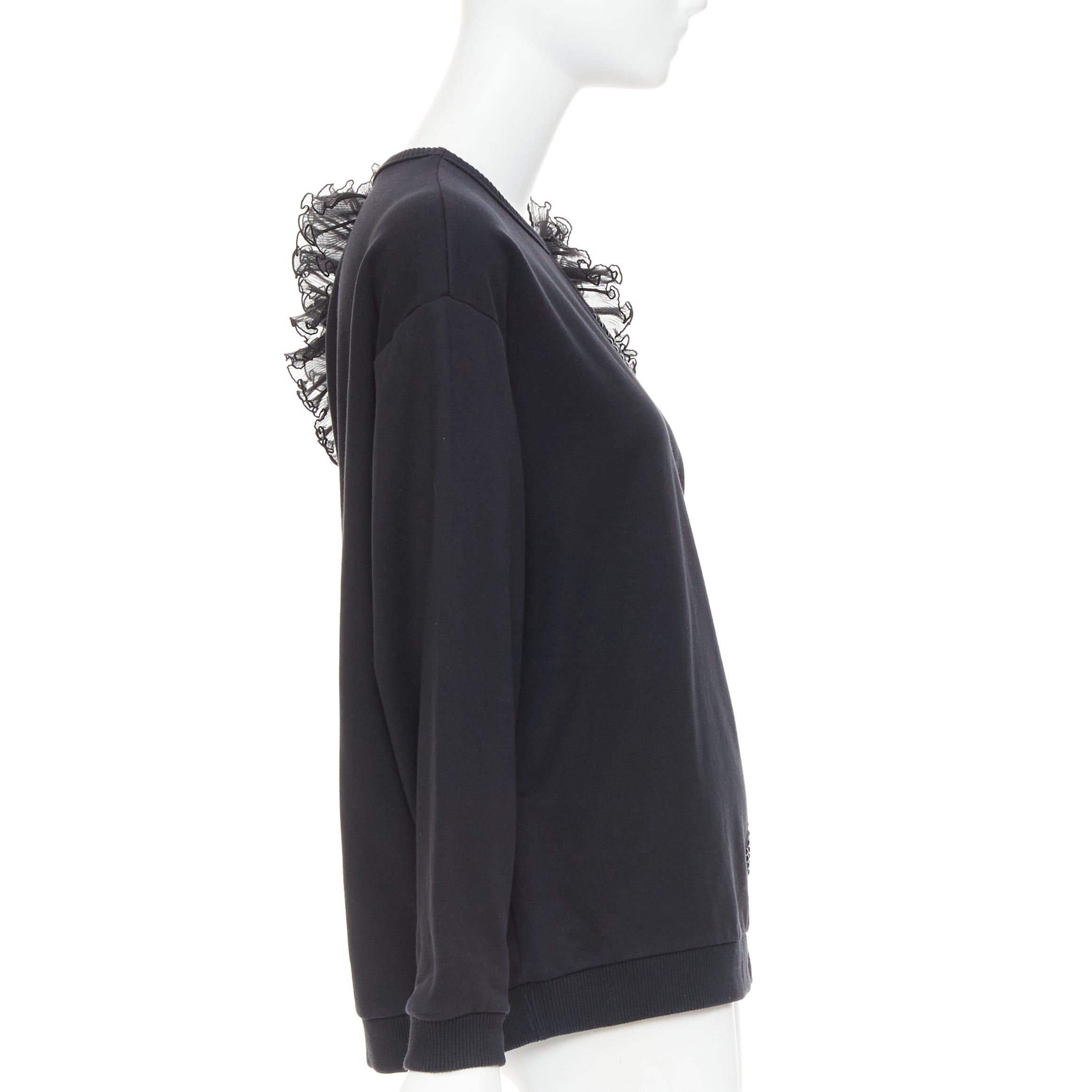 Christopher Kane CHRISTOPHER KANE black cotton ruffle frill cut out shoulder studded sweatshirt S Size S / US 4 / IT 40 - 4 Thumbnail