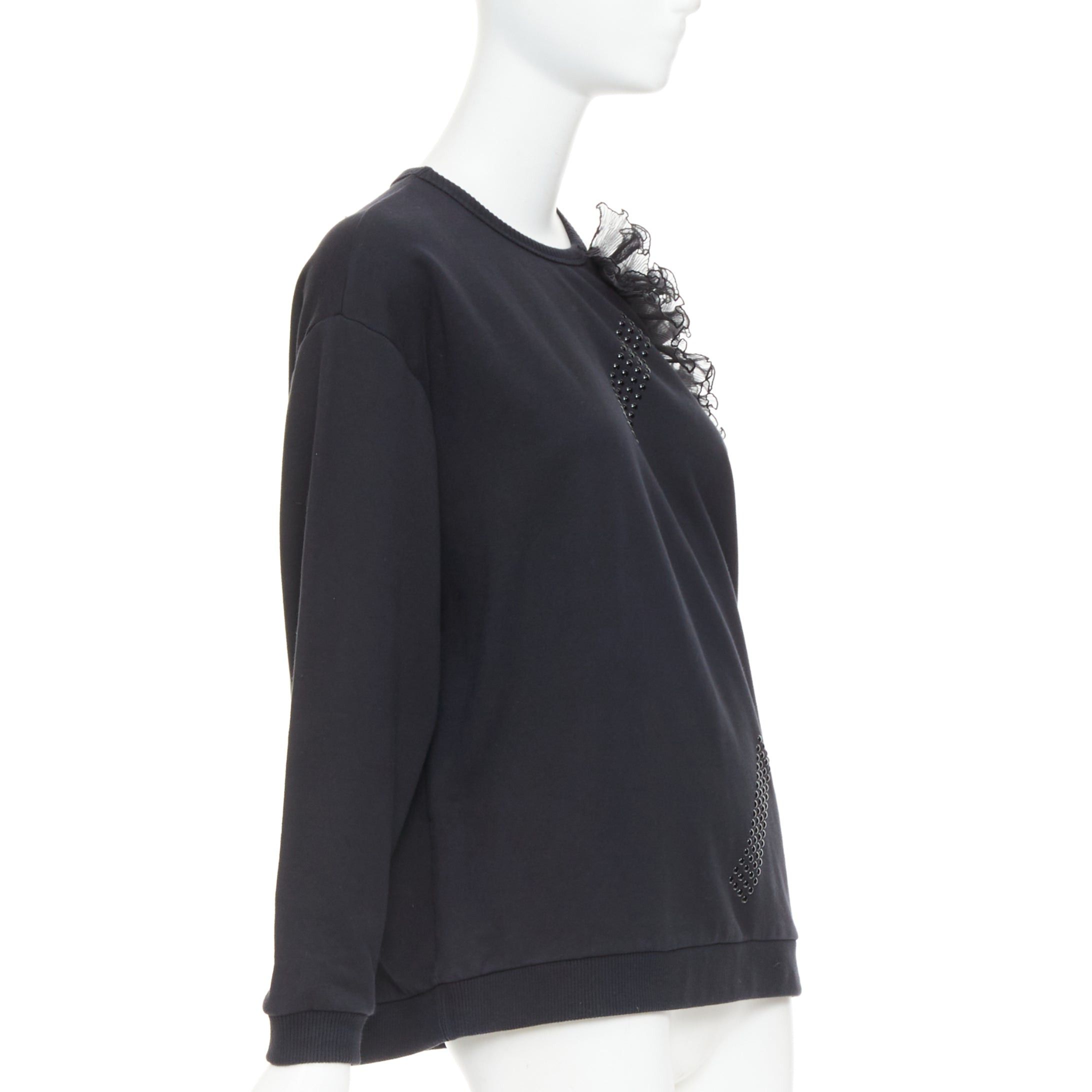 Christopher Kane CHRISTOPHER KANE black cotton ruffle frill cut out shoulder studded sweatshirt S Size S / US 4 / IT 40 - 3 Thumbnail