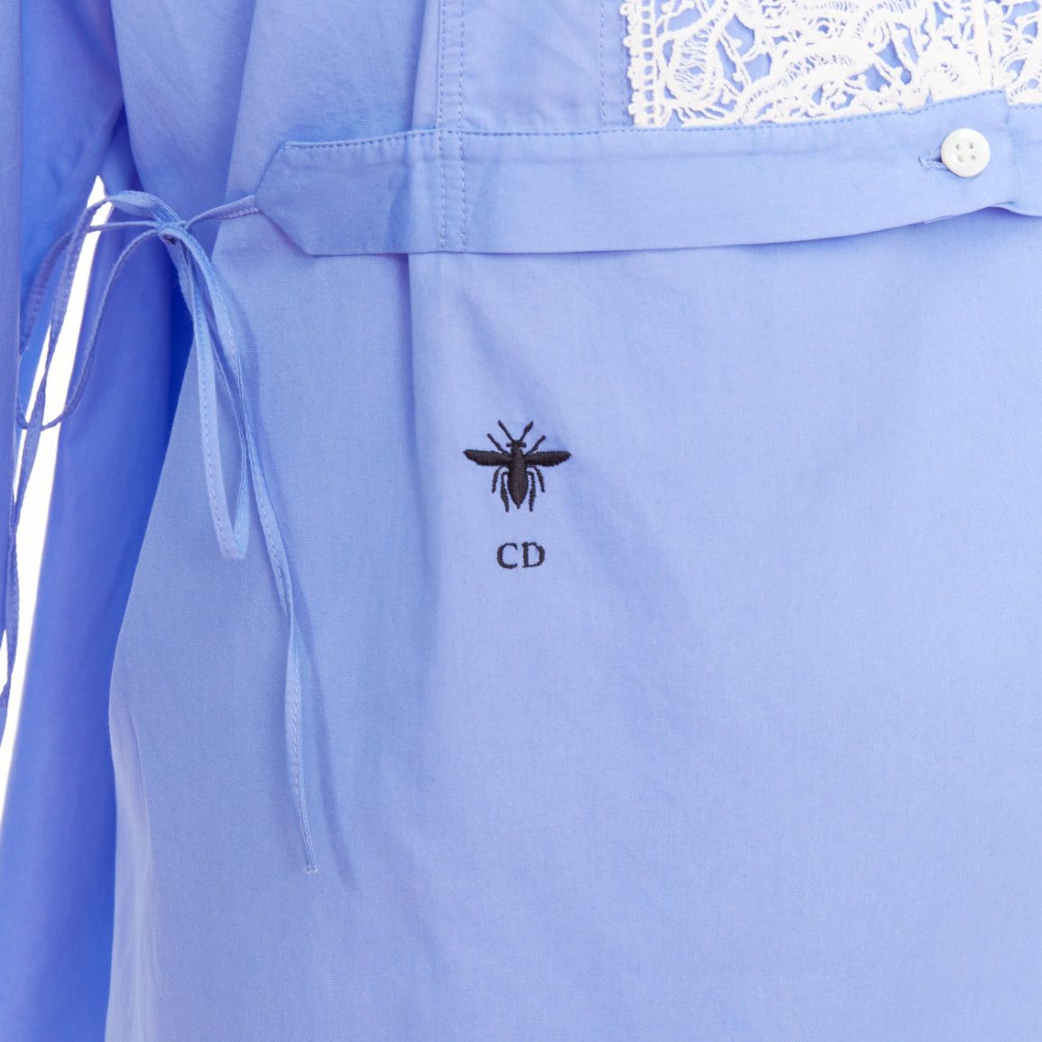 Dior CHRISTIAN DIOR 2021 blue white cotton lace plastron bib belted tunic shirt dress FR38 M Size M / US 6-8 / IT 42-44 - 2 Thumbnail