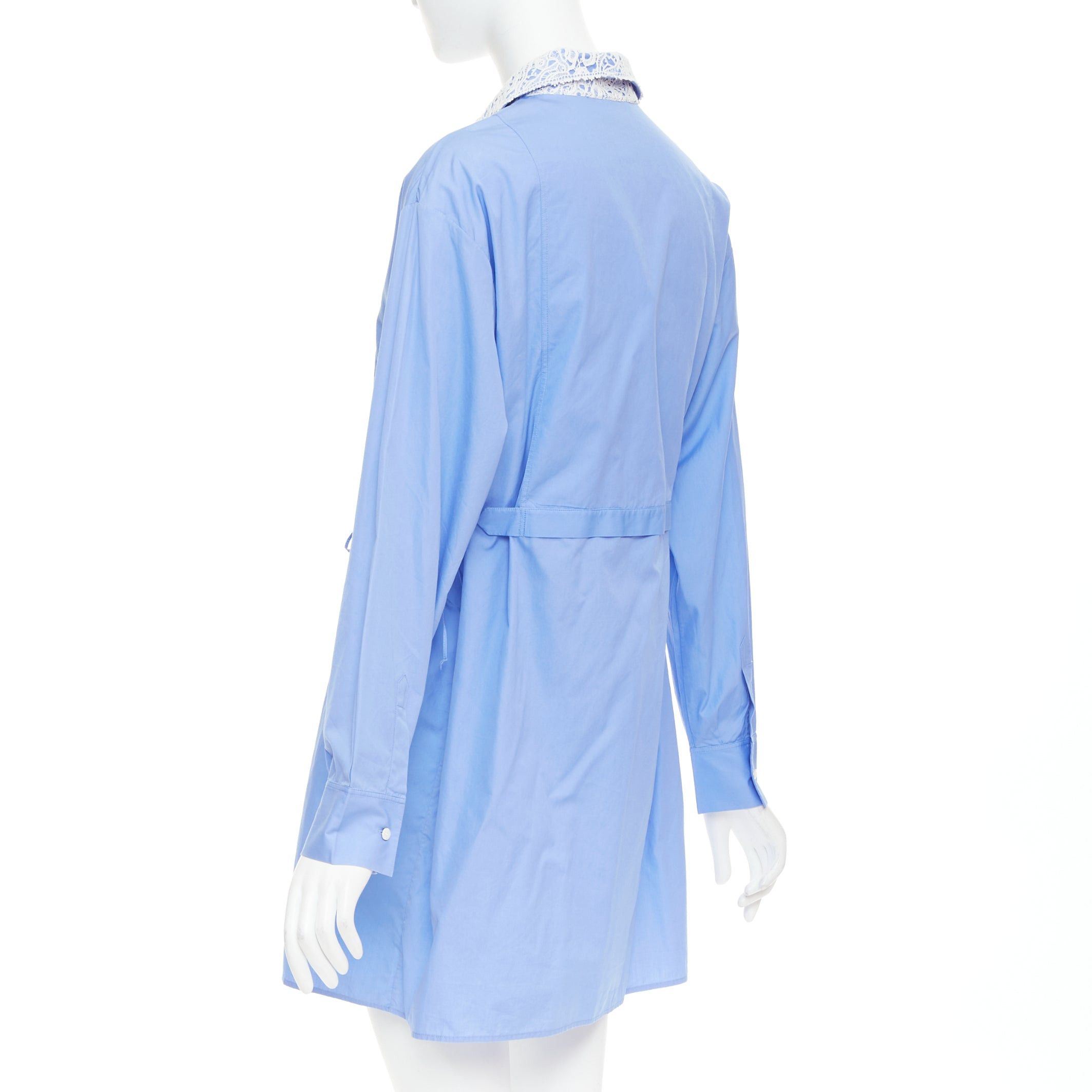 Dior CHRISTIAN DIOR 2021 blue white cotton lace plastron bib belted tunic shirt dress FR38 M Size M / US 6-8 / IT 42-44 - 6 Thumbnail