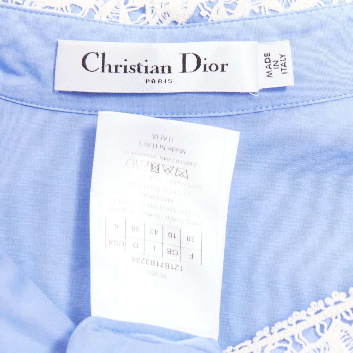 Dior CHRISTIAN DIOR 2021 blue white cotton lace plastron bib belted tunic shirt dress FR38 M Size M / US 6-8 / IT 42-44 - 8 Thumbnail