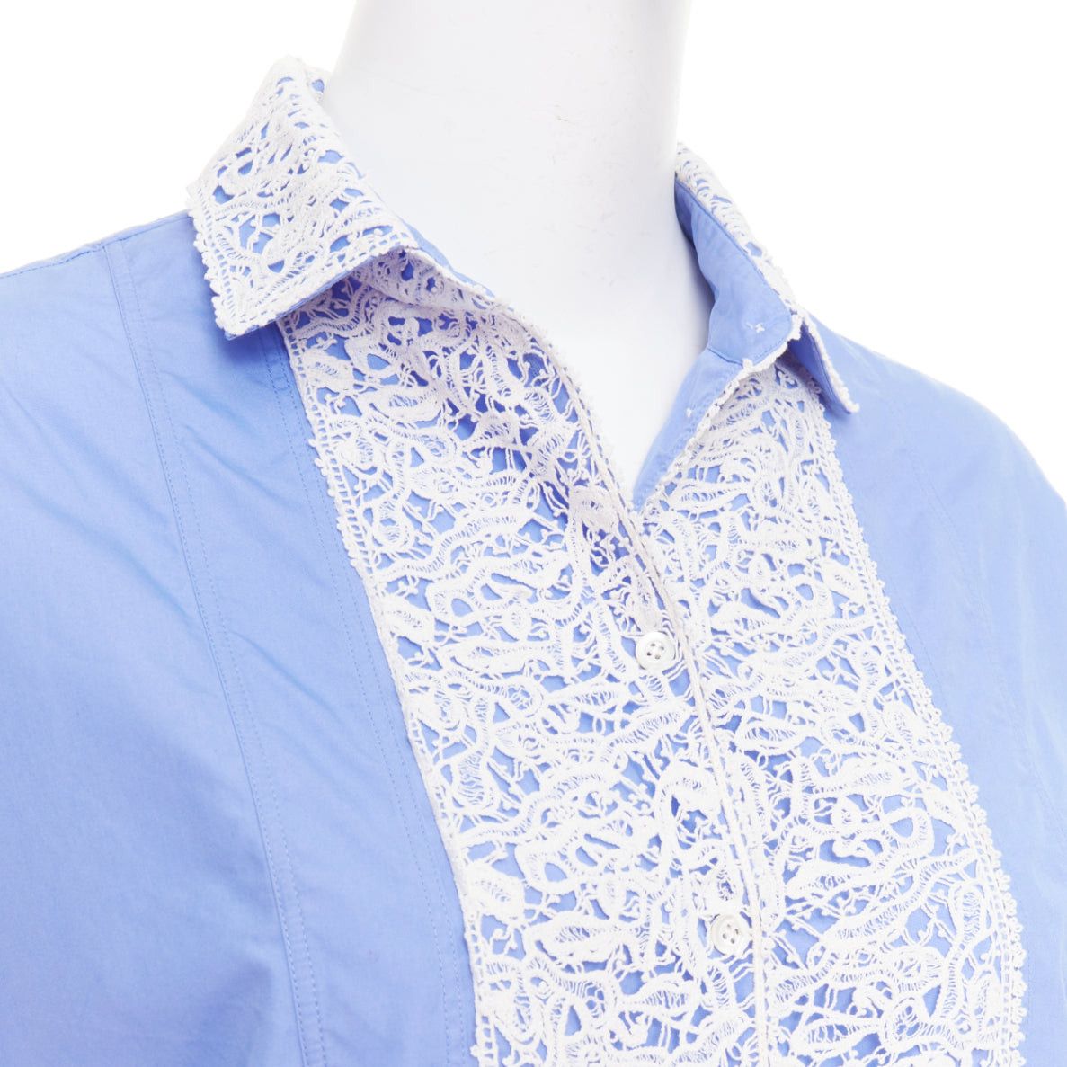 Dior CHRISTIAN DIOR 2021 blue white cotton lace plastron bib belted tunic shirt dress FR38 M Size M / US 6-8 / IT 42-44 - 7 Thumbnail