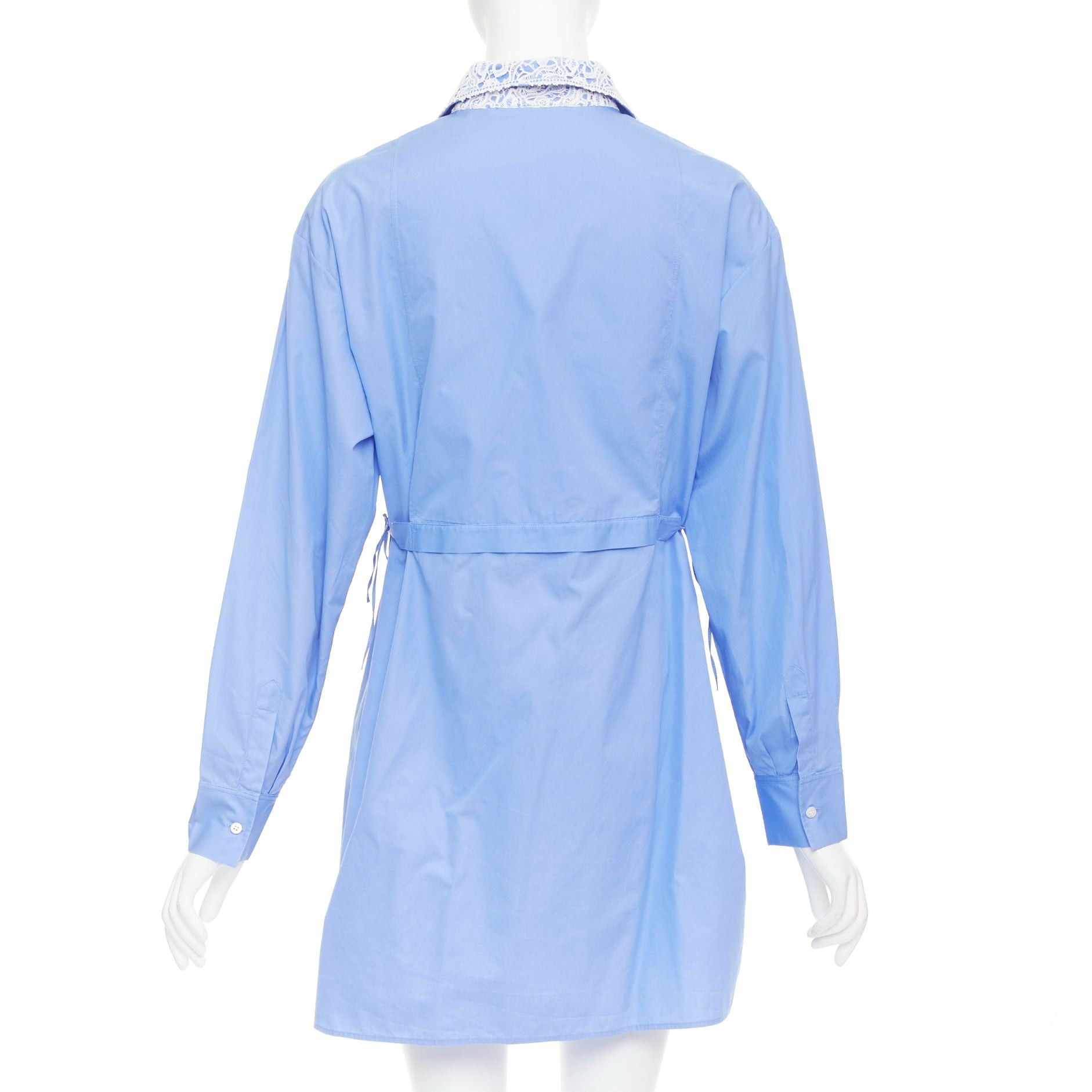 Dior CHRISTIAN DIOR 2021 blue white cotton lace plastron bib belted tunic shirt dress FR38 M Size M / US 6-8 / IT 42-44 - 5 Thumbnail