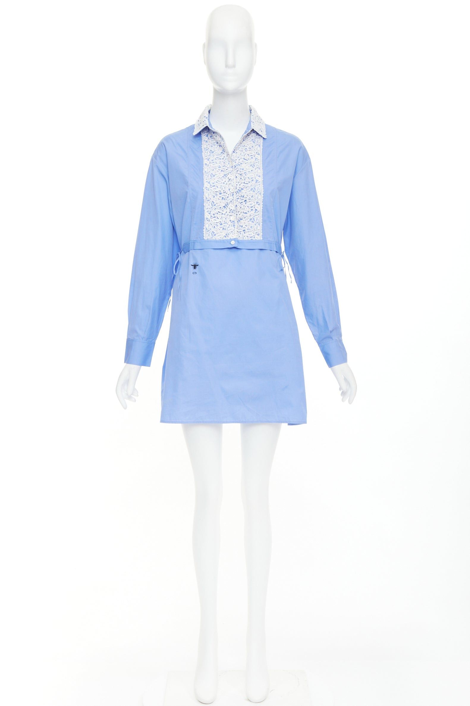Dior CHRISTIAN DIOR 2021 blue white cotton lace plastron bib belted tunic shirt dress FR38 M Size M / US 6-8 / IT 42-44 - 9 Thumbnail