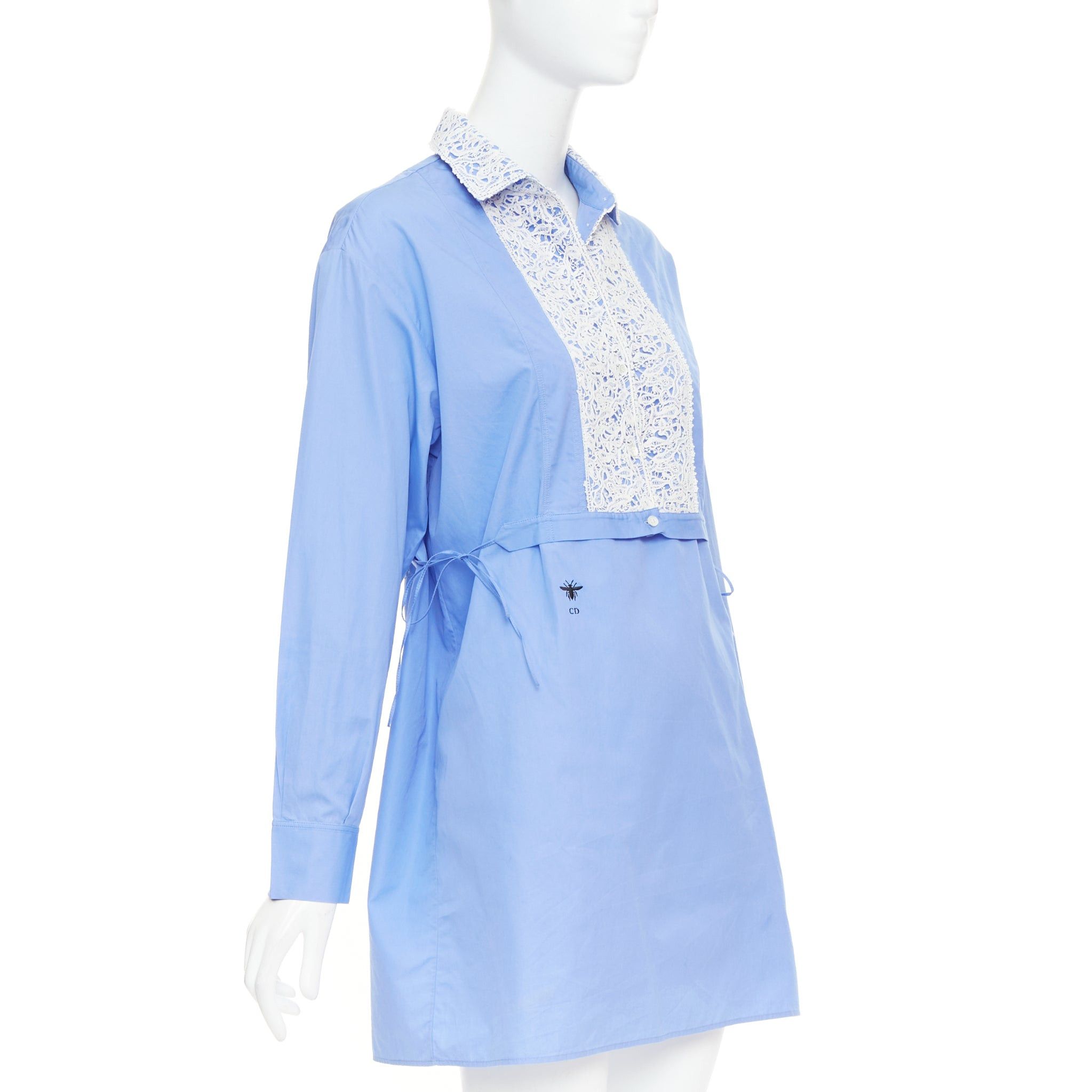 Dior CHRISTIAN DIOR 2021 blue white cotton lace plastron bib belted tunic shirt dress FR38 M Size M / US 6-8 / IT 42-44 - 3 Thumbnail