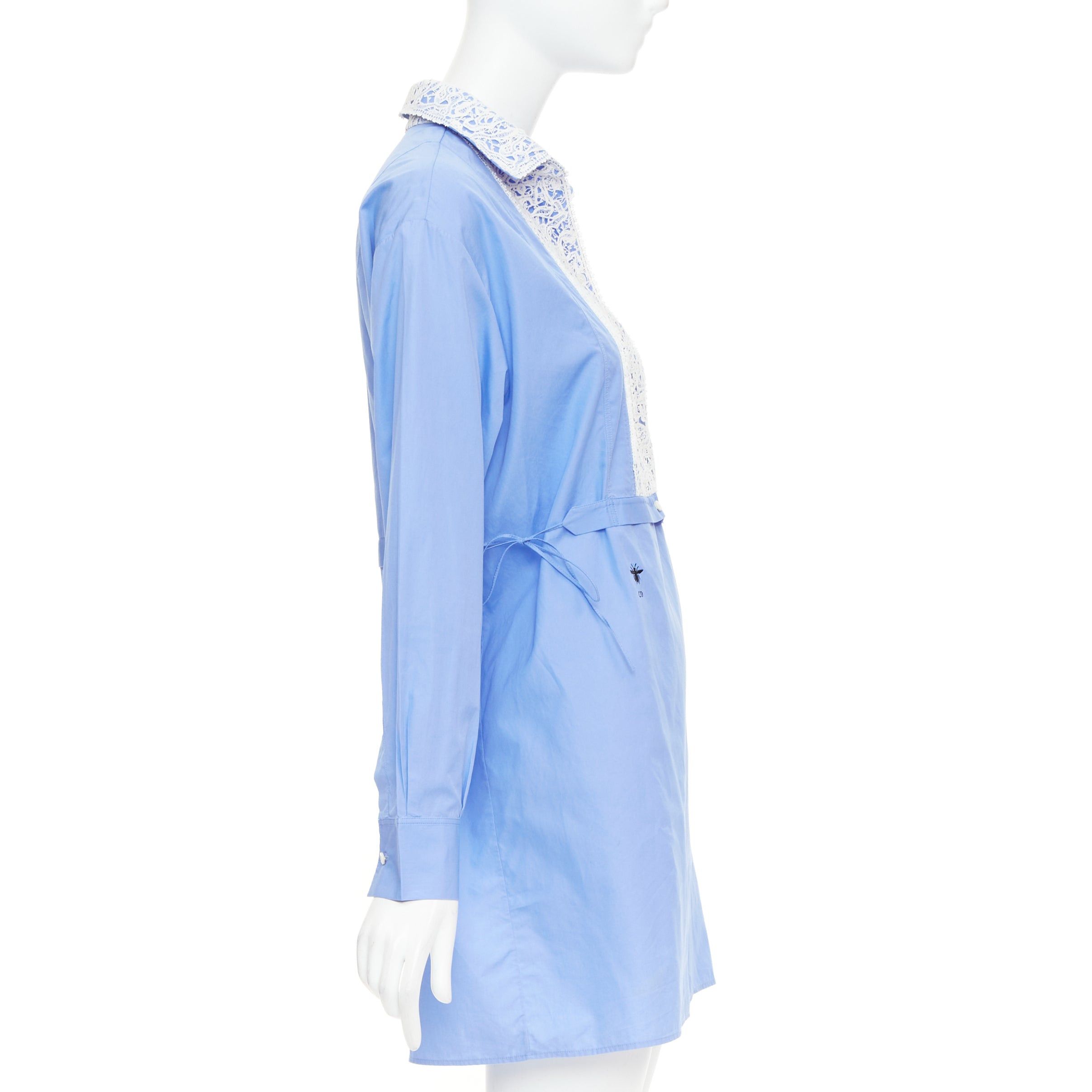 Dior CHRISTIAN DIOR 2021 blue white cotton lace plastron bib belted tunic shirt dress FR38 M Size M / US 6-8 / IT 42-44 - 4 Thumbnail