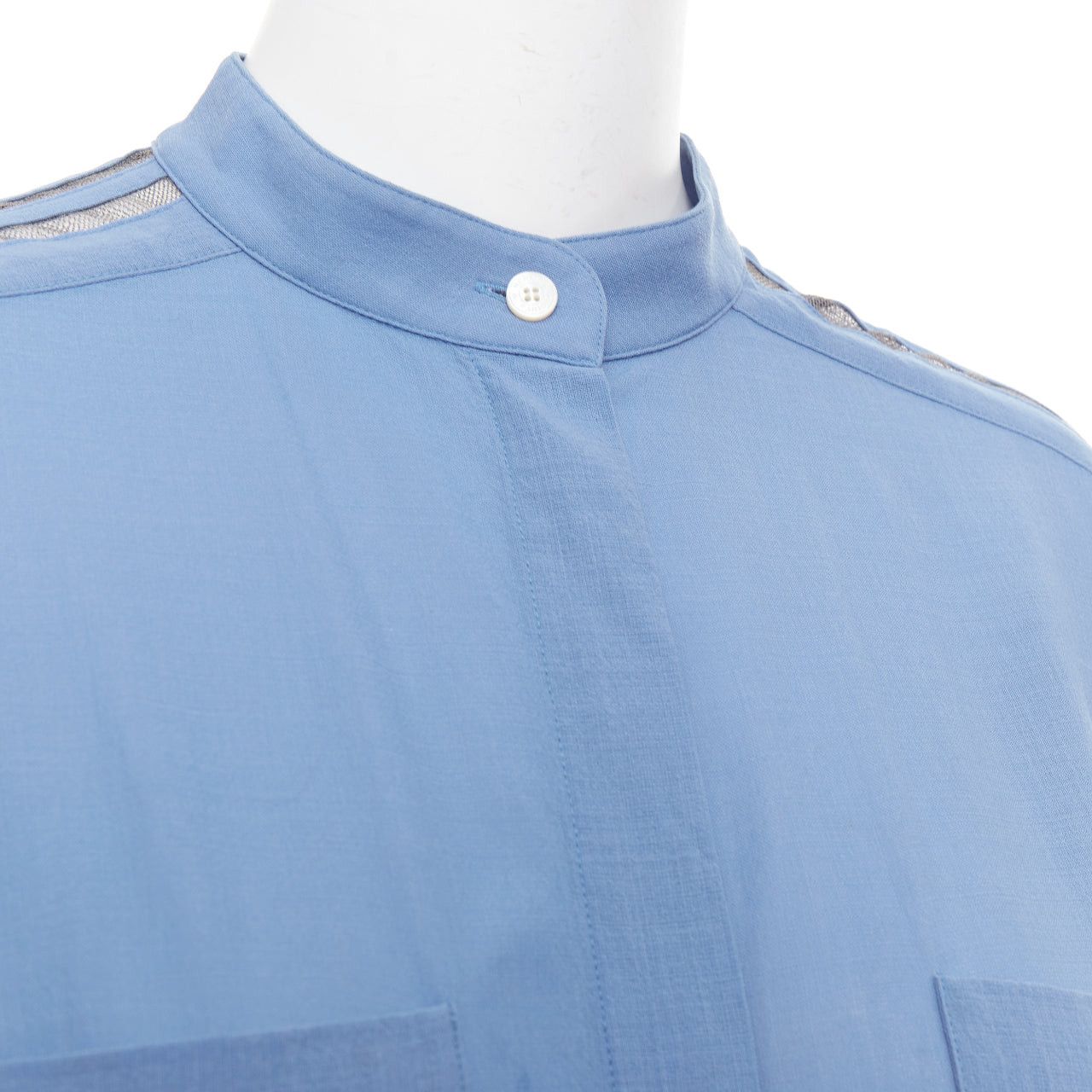 Hermes HERMES blue virgin wool band collar rolled tab sleeves tunic shirt dress FR36 S Size S / US 4 / IT 40 - 8 Thumbnail