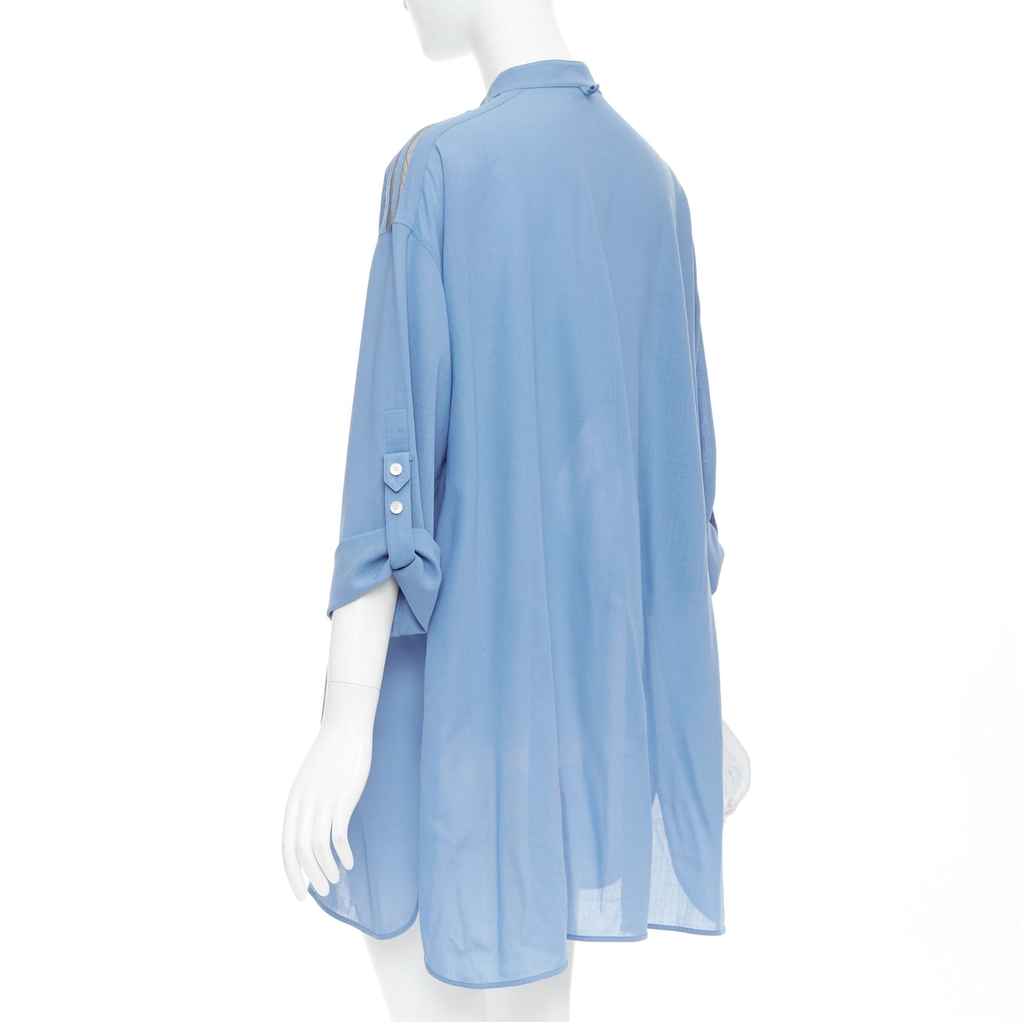 Hermes HERMES blue virgin wool band collar rolled tab sleeves tunic shirt dress FR36 S Size S / US 4 / IT 40 - 7 Thumbnail